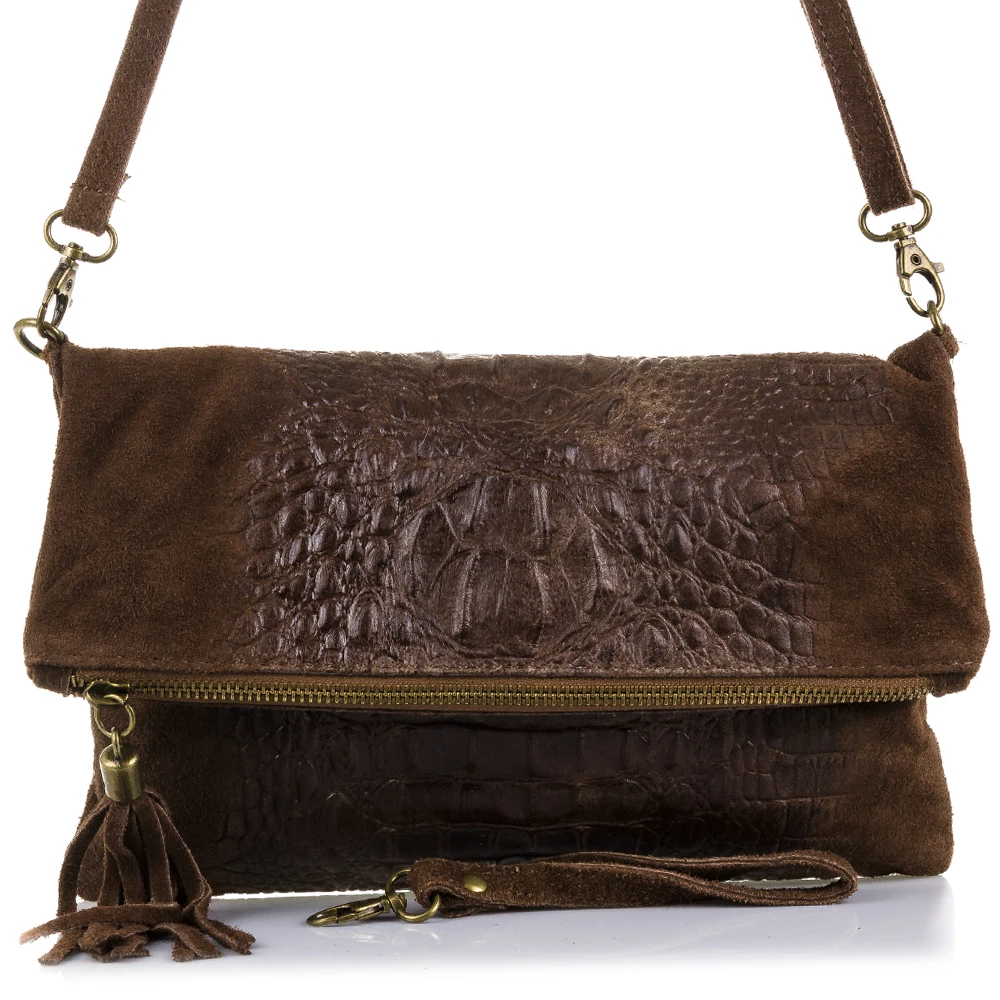 FIRENZE ARTEGIANI Mantova Bolso bandolera Mujer.Piel auténtica Gamuza Grabado Cocodrilo  Fabricado