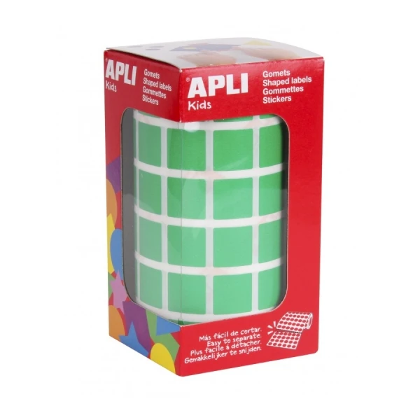 Apli rollo de gomets cuadrados - adhesivo permanente - 2.832 gomets - adhesivo base agua - libre de disolventes - color verde