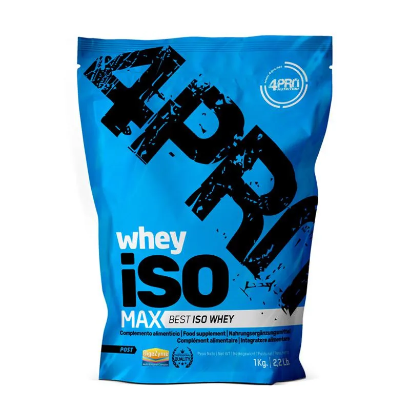 4-PRO Nutrition Whey Iso Max 1 kg Chocolate - Proteína Aislada de Suero con Digezyme y Sin Colorantes