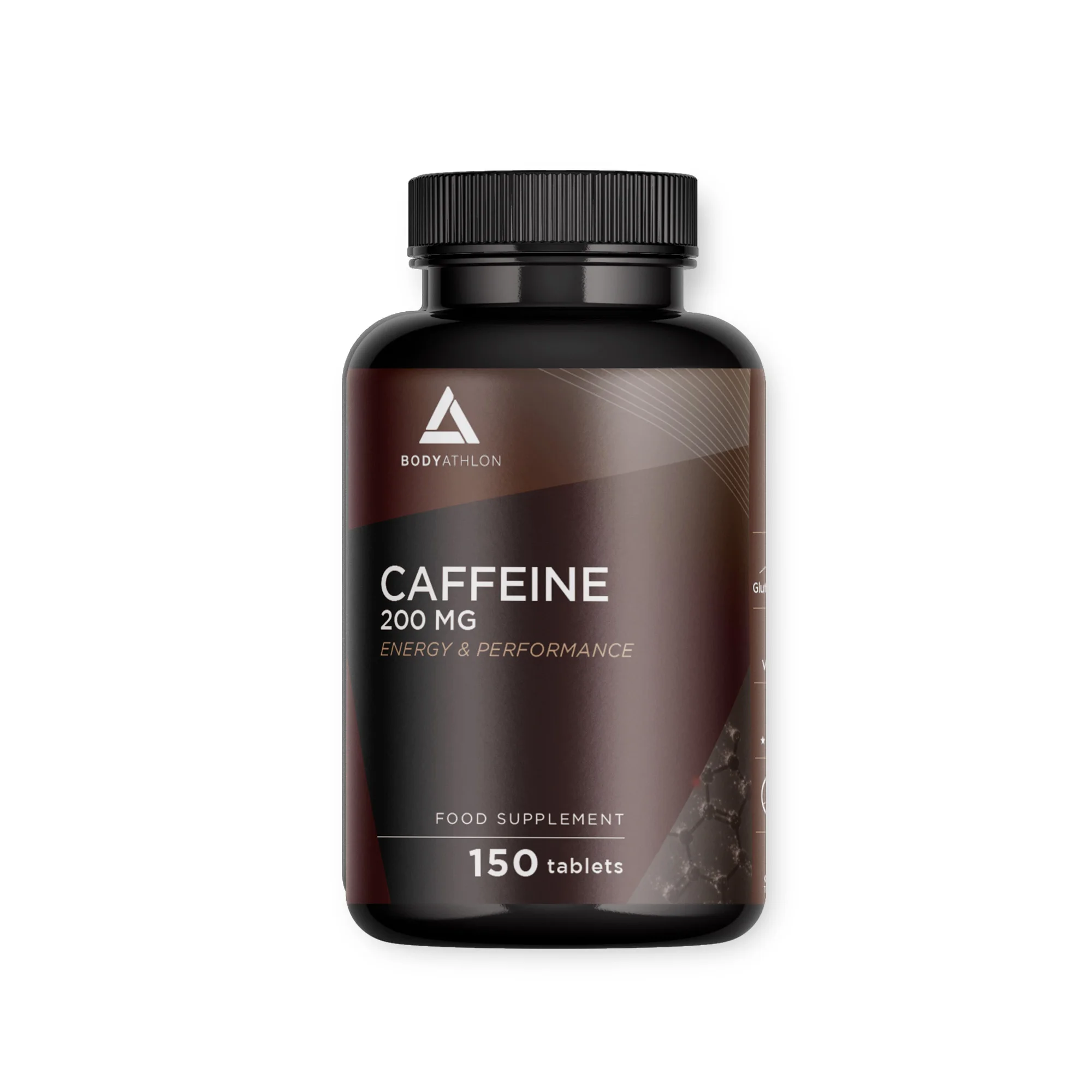 BODYATHLON - Cafeína Anhidra Natural  -  200 mg de Cafeína Pura por Comprimido  -Apoyo para ENERGÍA y CONCENTRACIÓN en Deporte y Estudio | Vegano, Sin Gluten, Non GMO