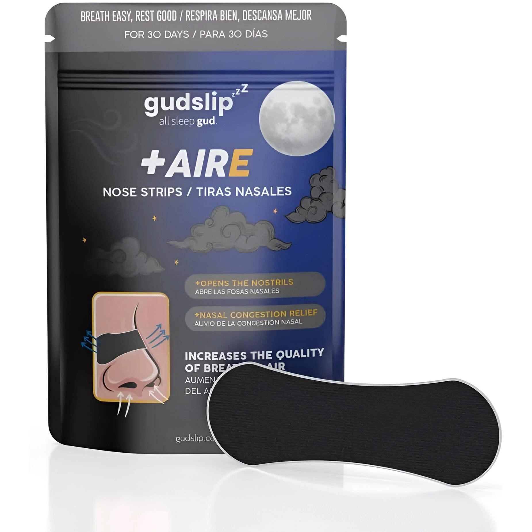 Gudslip nasal strips ®   – 30 day supply to improve breathing, reduce snoring and relieve congestion – comfortable and effective for restful and healthy sleep. Enjoy quiet nights and full days!