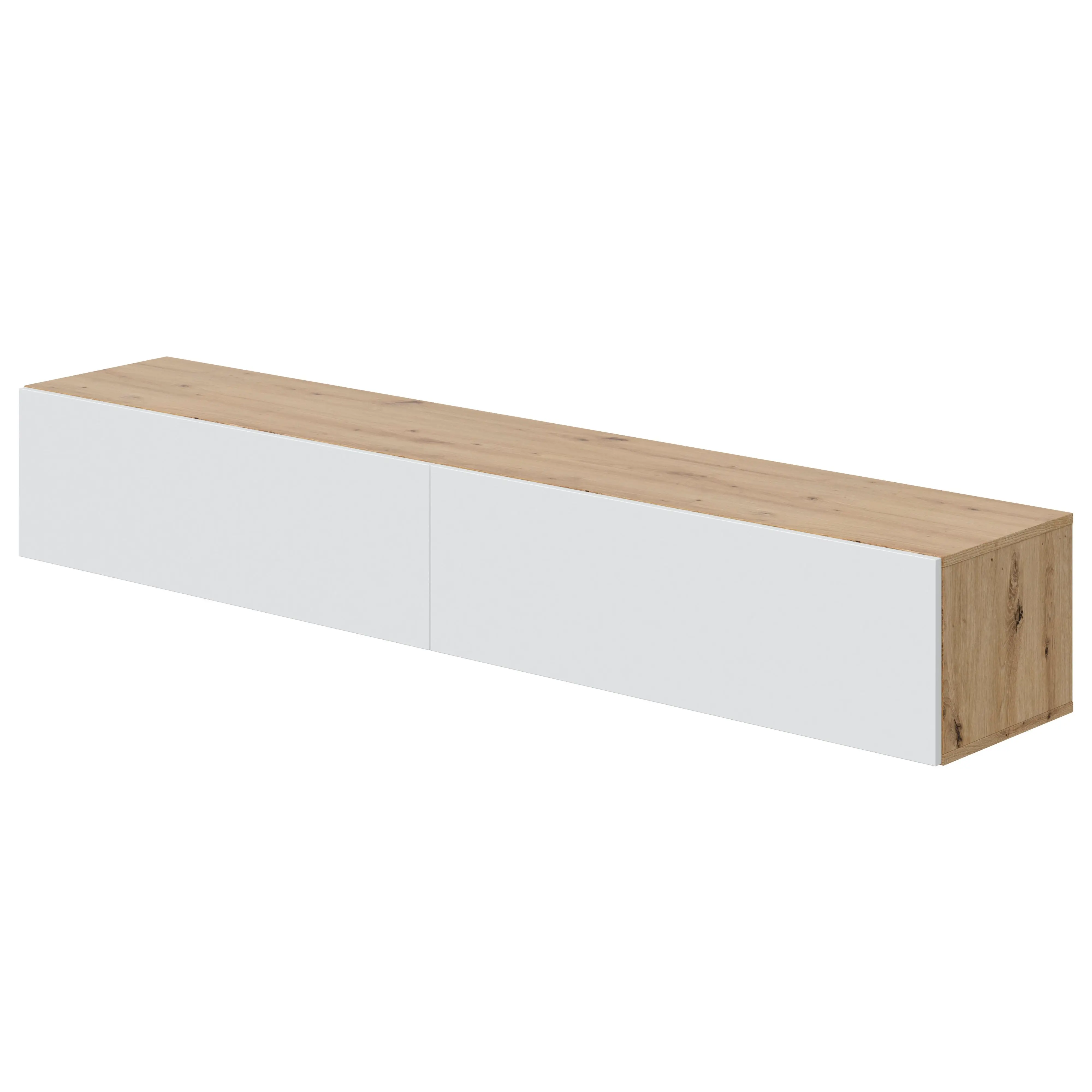 Miroytengo Mueble Tv Suspendido de Salón Comedor Kaway 2 Puertas Abatibles Color Roble Nodi y Blanco Artik 35x180x28 cm