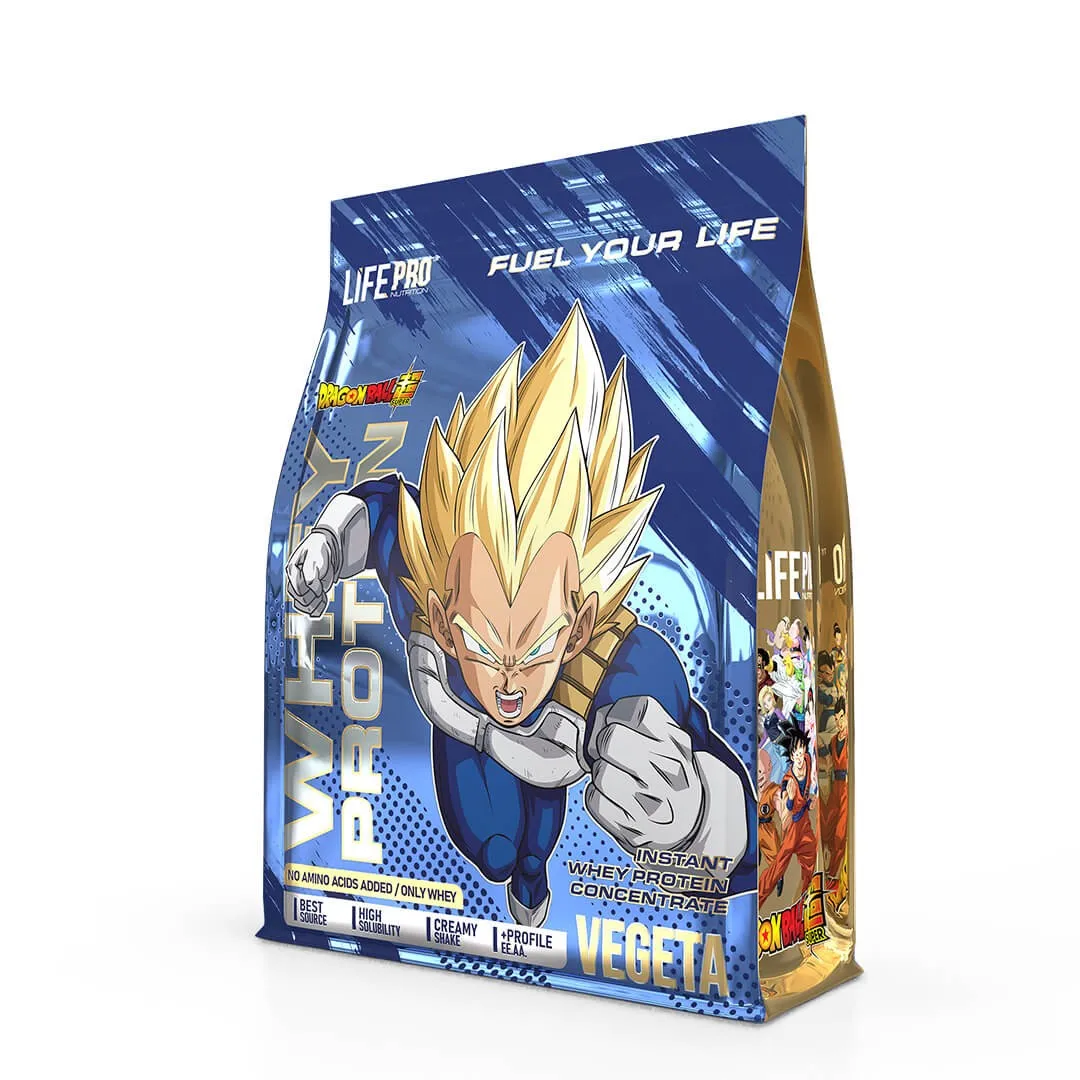 LIFE PRO NUTRITION WHEY DRAGON BALL SUPER EDITION VEGETA 900G - Concentrado de Proteína - Rompe Límites como auténtico Saiyan