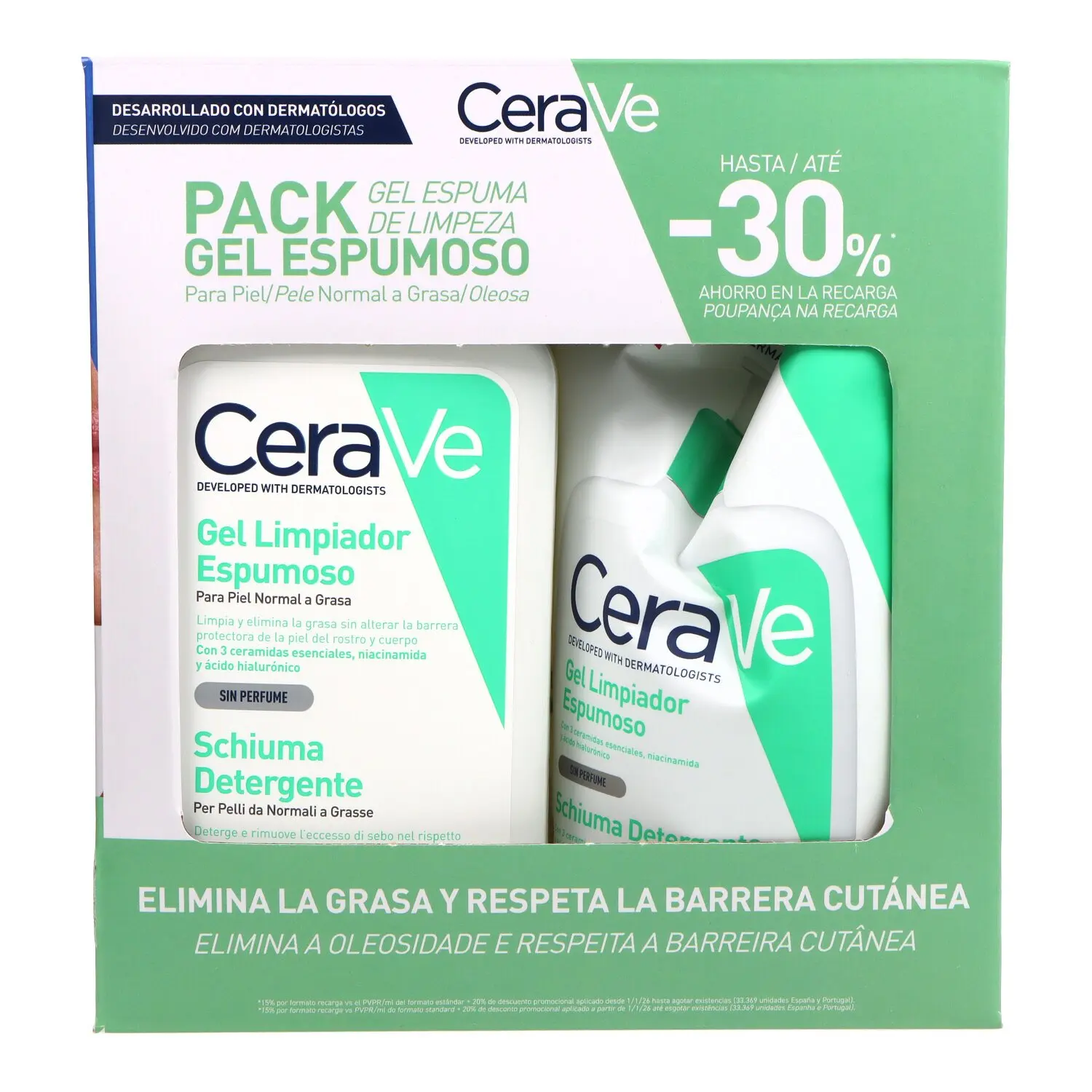 CeraVe Gel Limpiador Espumoso Piel Normal a Grasa 2x473ml