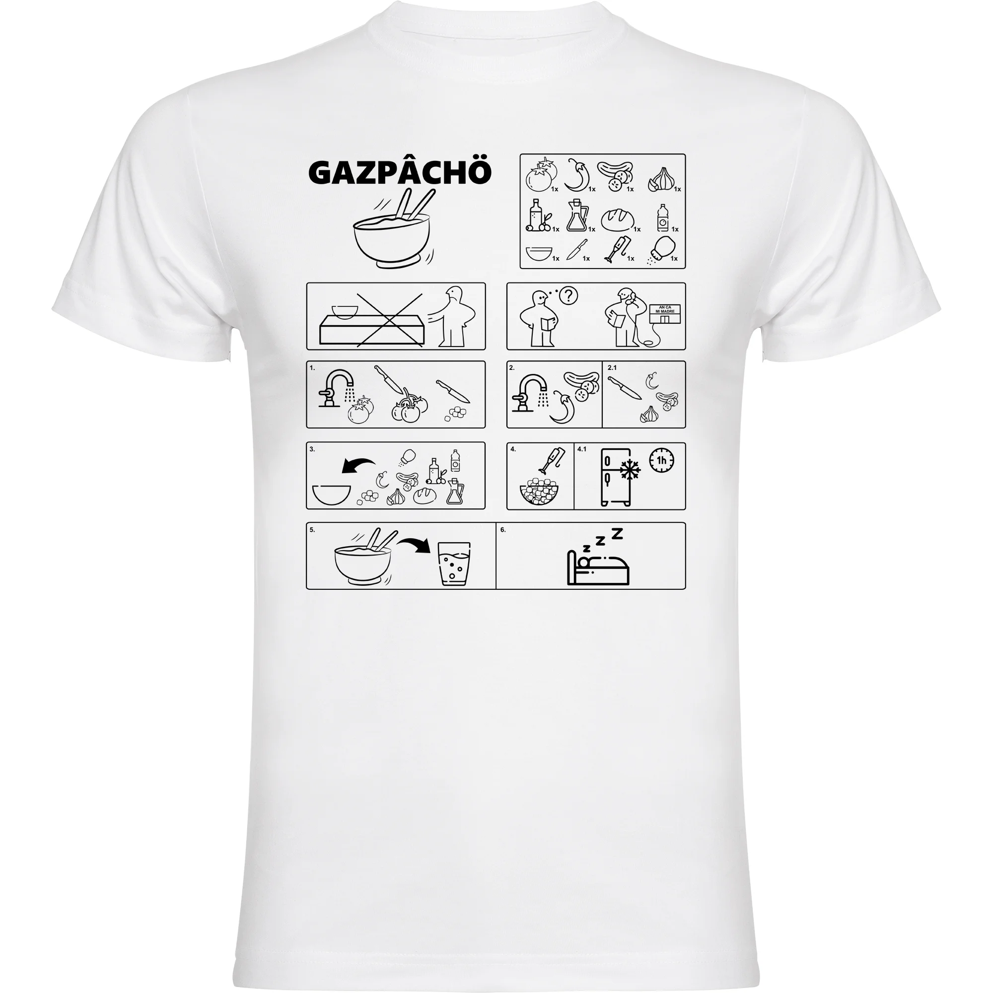 Camiseta original con receta de gazpacho, camisetas personalizadas, camisetas divertidas, camisetas graciosas