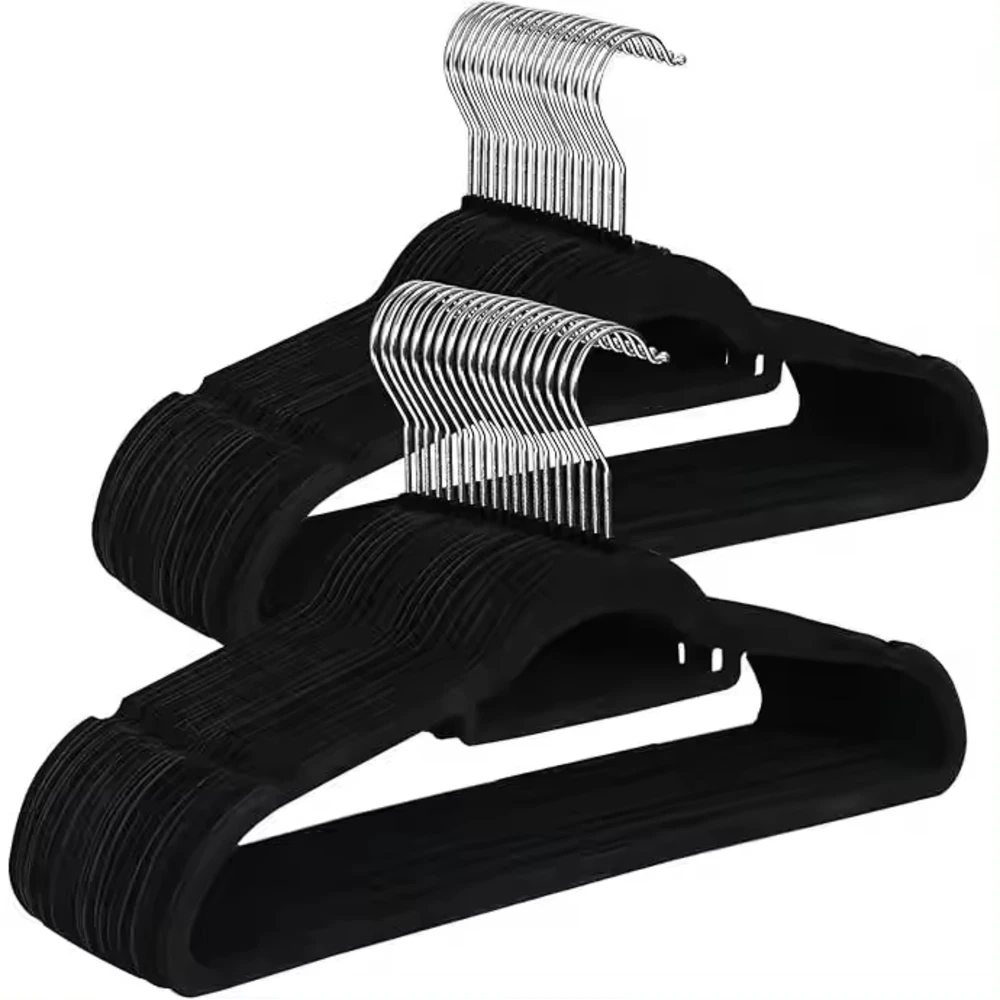 Perchas de Terciopelo Antideslizantes y Finas | Gran Durabilidad, Color Negro | Pack 8/24/40/80 | POPPY&MARTI
