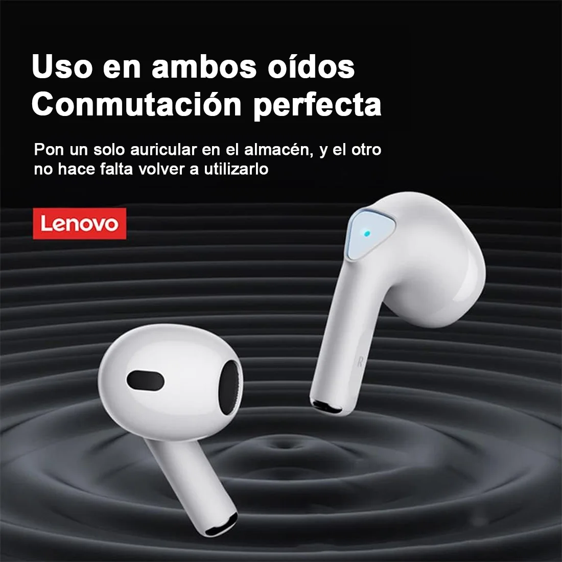 Lenovo LP80 TWS Wireless Bluetooth Headset 5.0, High Quality Stereo Audio, IPX5 Waterproof, RC Noise Reduction for Call and Music, Comfortable and Durable Design-White