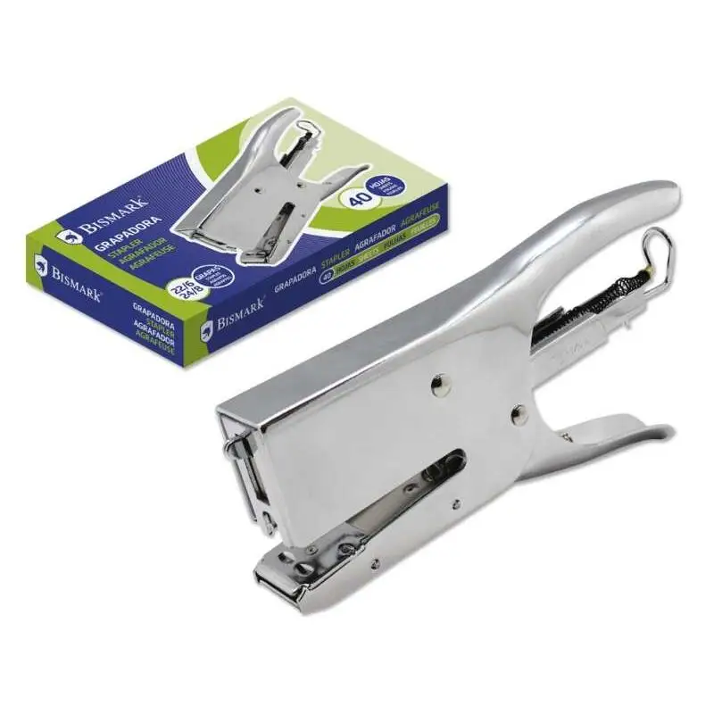 Bismark grapadora tenaza cromada 40h - capacidad de 40 hojas - diseño ergonomico - alta durabilidad - color plata