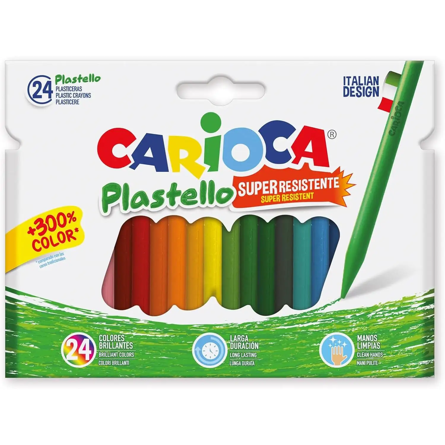 CARIOCA Plasticeras Resistentes Plastello - Ceras de colorear 24 Uds colores brillantes y larga duracion calidad de confianza