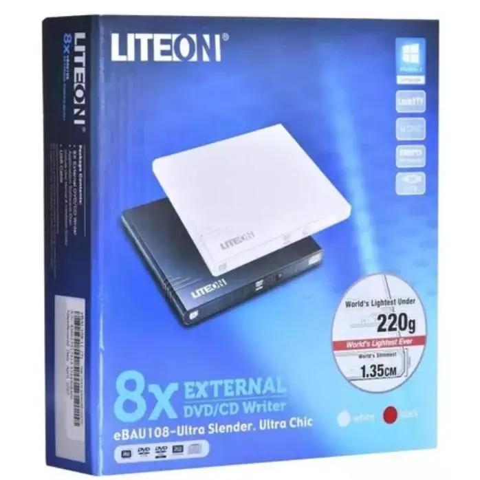 Liteon eBAU108 black USB external Slim DVD recorder