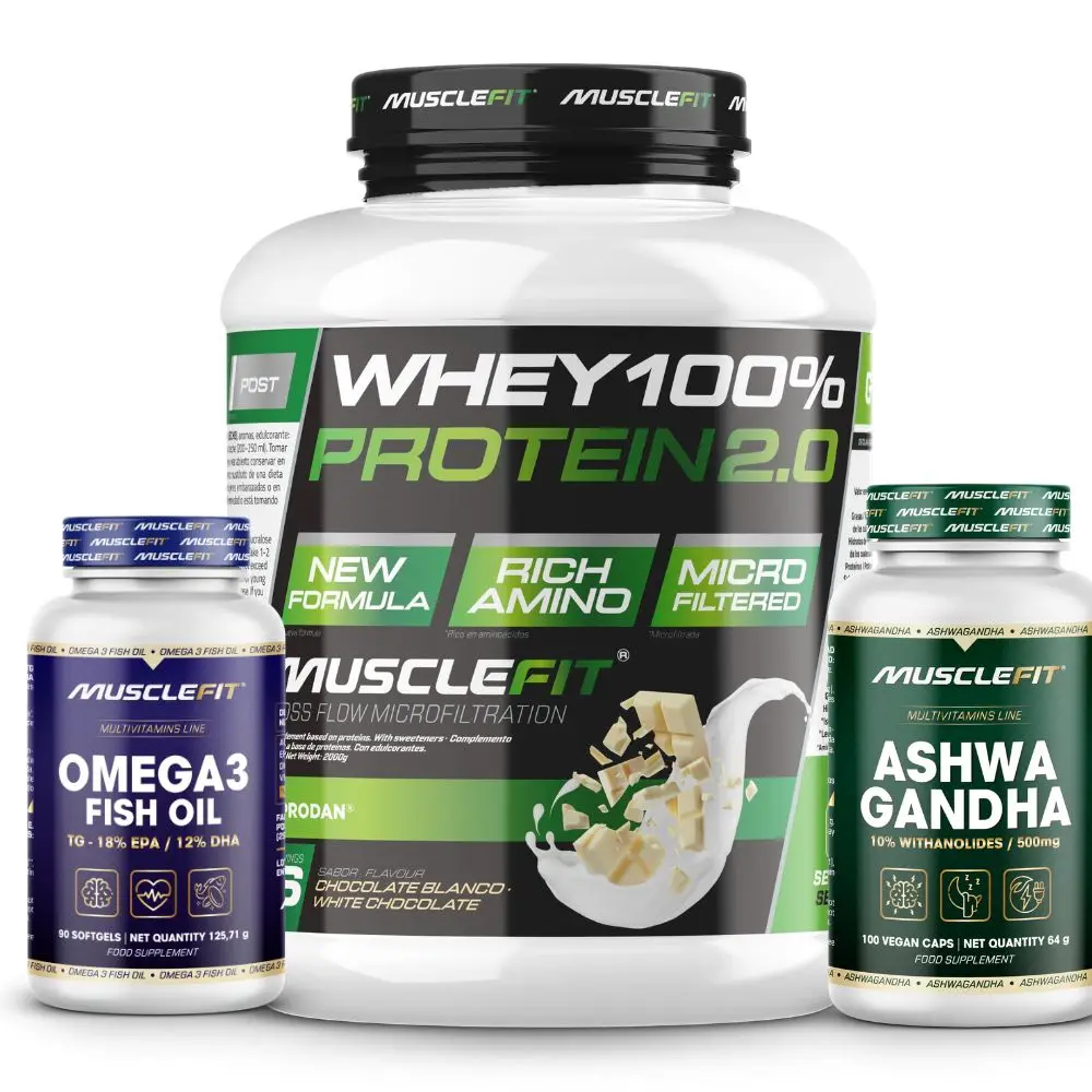 Pack Mente y cuerpo saludable│Ashwagandha 100caps + Whey Protein 2kg + Omega 3 90caps │ Musclefit + ALLNUTRITION - MUSCLECULT