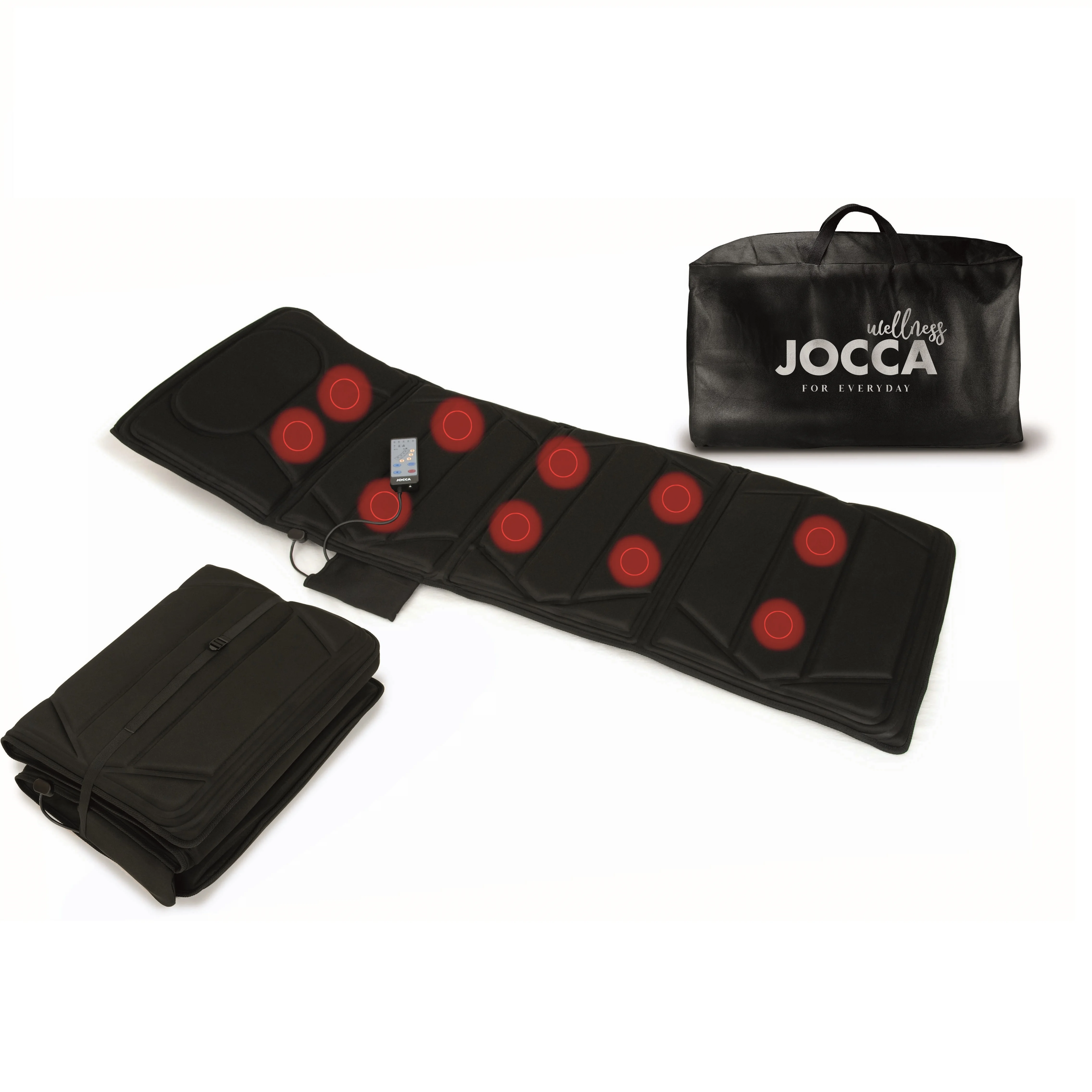 Jocca massage mattress with 10 Motors, 5 modes and 3 intensity massage for neck, back, lumbar and thighs, with high back heat function, remote control and storage bag