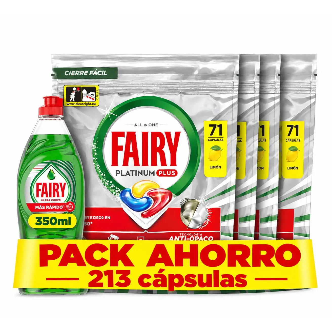 Fairy Lavavajillas Maquina Platinum Plus 213 + Fairy Lavavajillas Mano Ultra Poder 350ml.