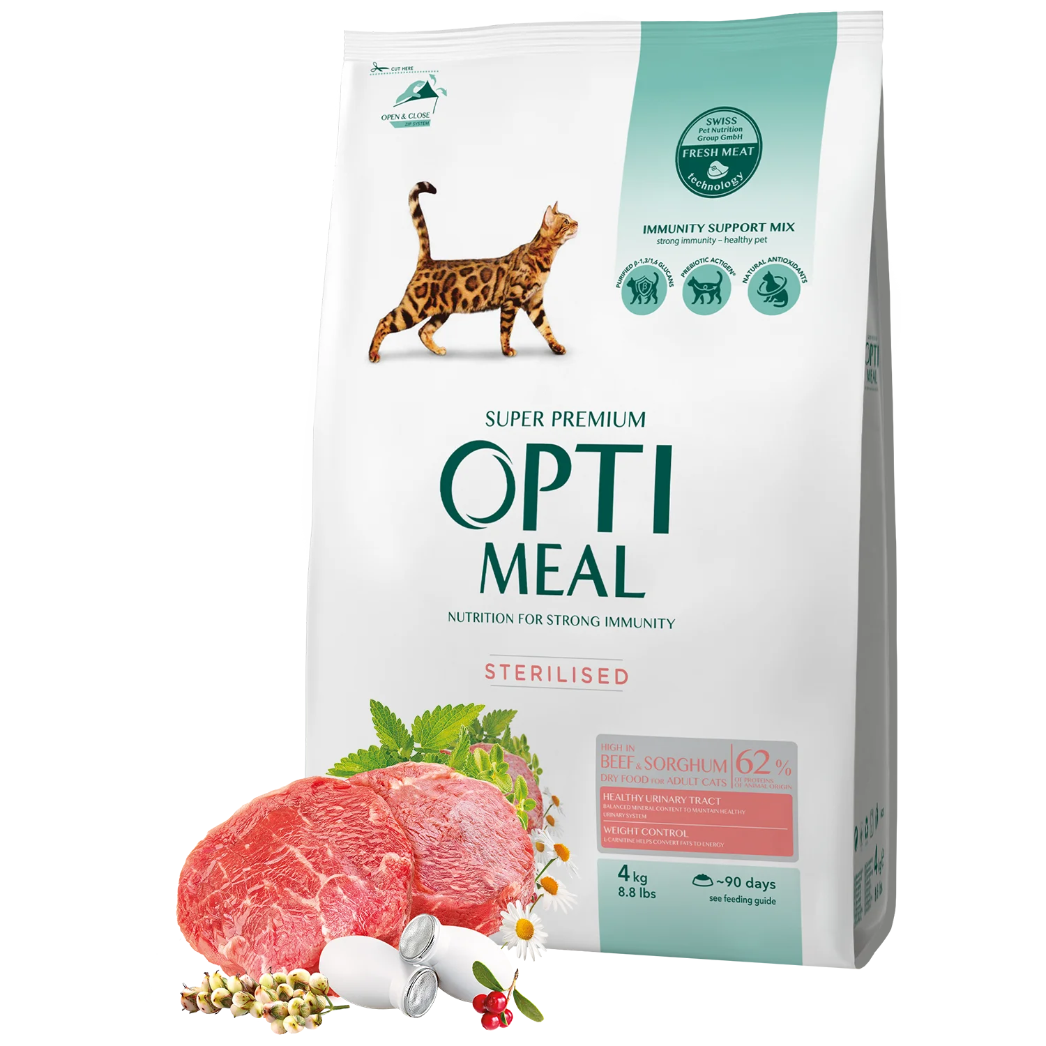 Pienso completo seco para gatos adultos esterilizados OPTIMEAL - carne de vaca y sorgo - Alta calidad y nutrición balanceada - 1,5kg
