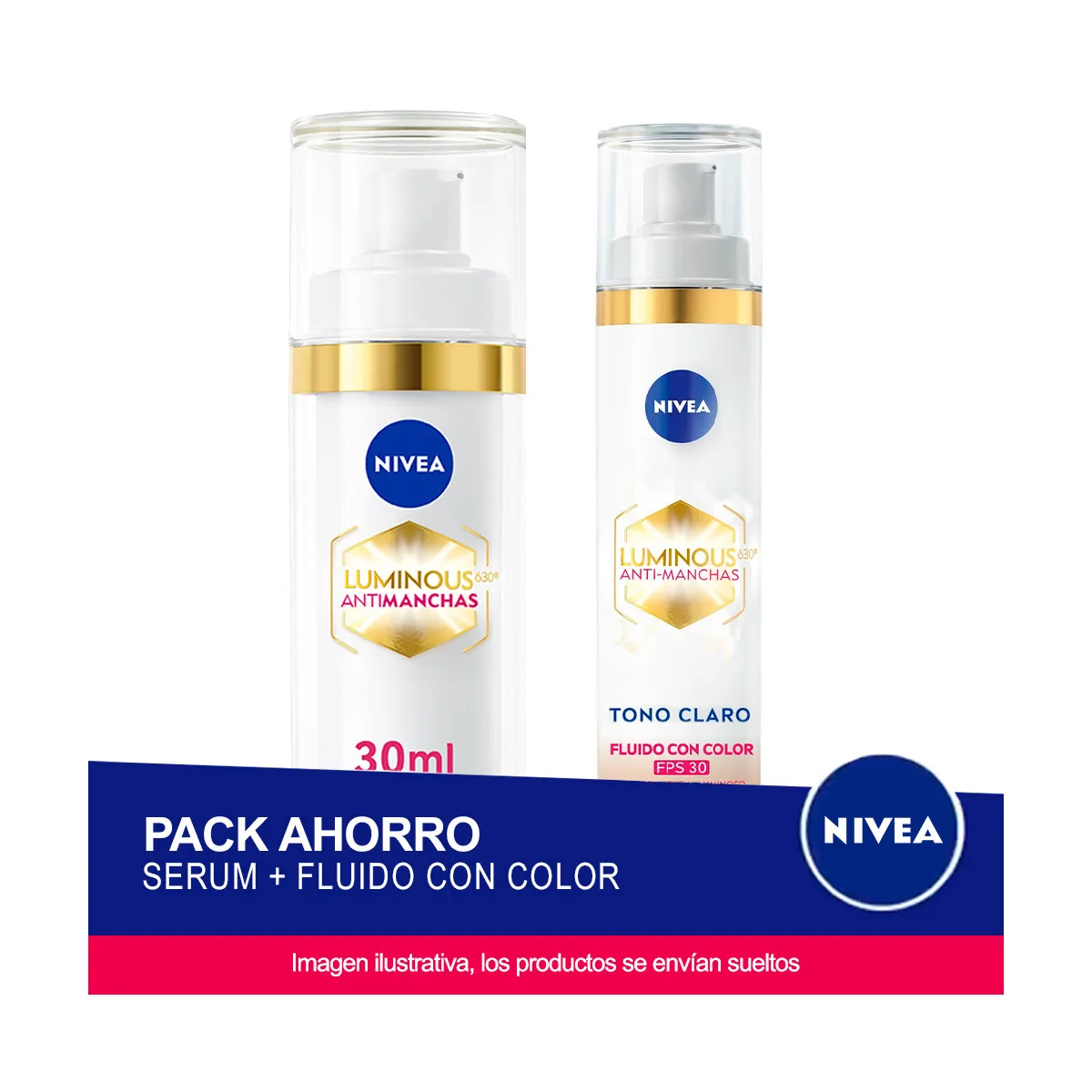 NIVEA LUMINOUS 630 Pack ahorro - Contiene Serum Facial Antimanchas + Fluido CC con color FP30 (Tono Claro)