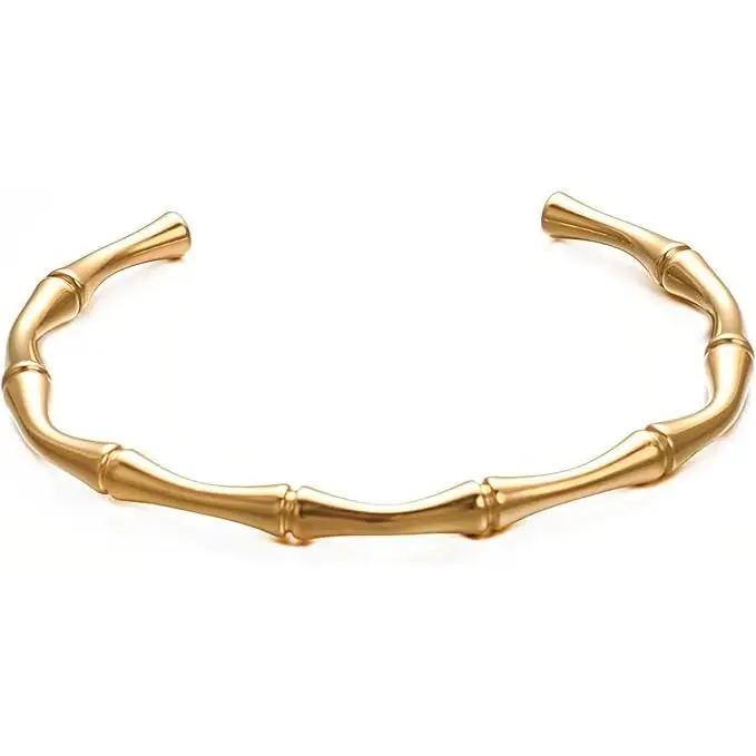 Pulsera Brazalete Mujer Cuff Bambú Chapado en Oro Acero Inoxidable Elástico Amplio Charms Retorcido Plata Pulsera Oro
