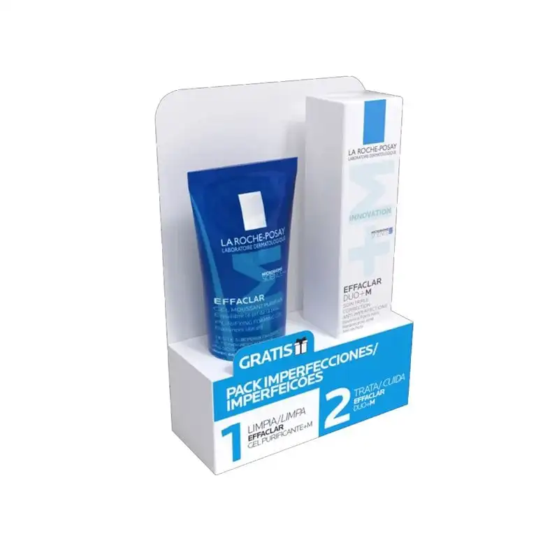 La Roche Posay Effaclar Duo (+) M 40ml & Gel Purificante 50ml Set for Oily Skin, combines LHA and Niacinamide to reduce blemishes and unclog pores, ideal for sensitive skin, soothing and non-greasy treatment.