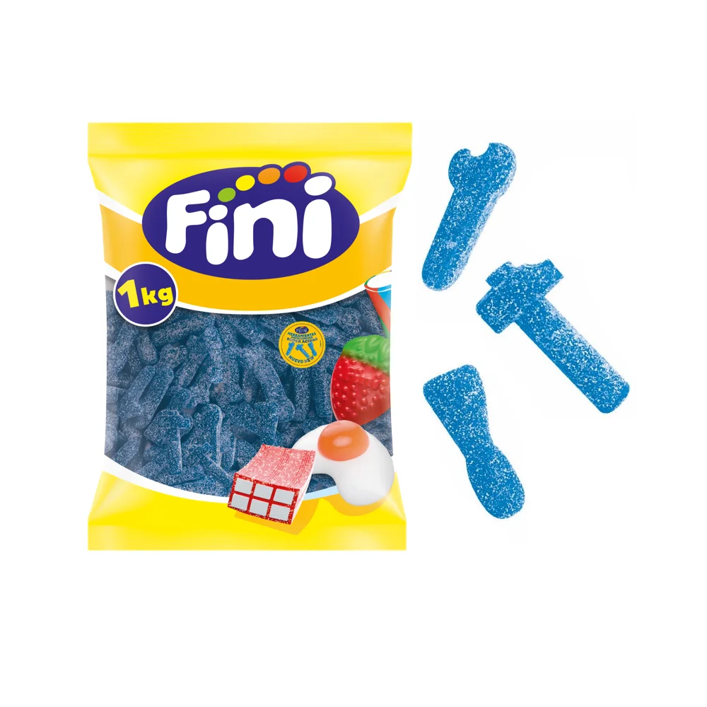 Fini - Golosina Herramientas LLAVE Súper Ácidas AZUL | Bolsa 1 Kg |Chuche Sabor Fresa | Ideales para Eventos, Cumpleaños Halloween o Navidades. SABOR DE CONFIANZA