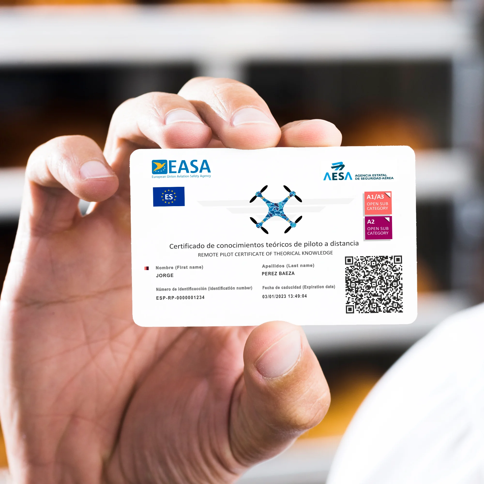 Servant ●   Aes pvc card |   Easa ●   Single-sided printing ●   Operator number "o" drone pilot certificate |   A1/a3 |   A2. |   Sts (1 card |   Single sided printing) customizable drone card