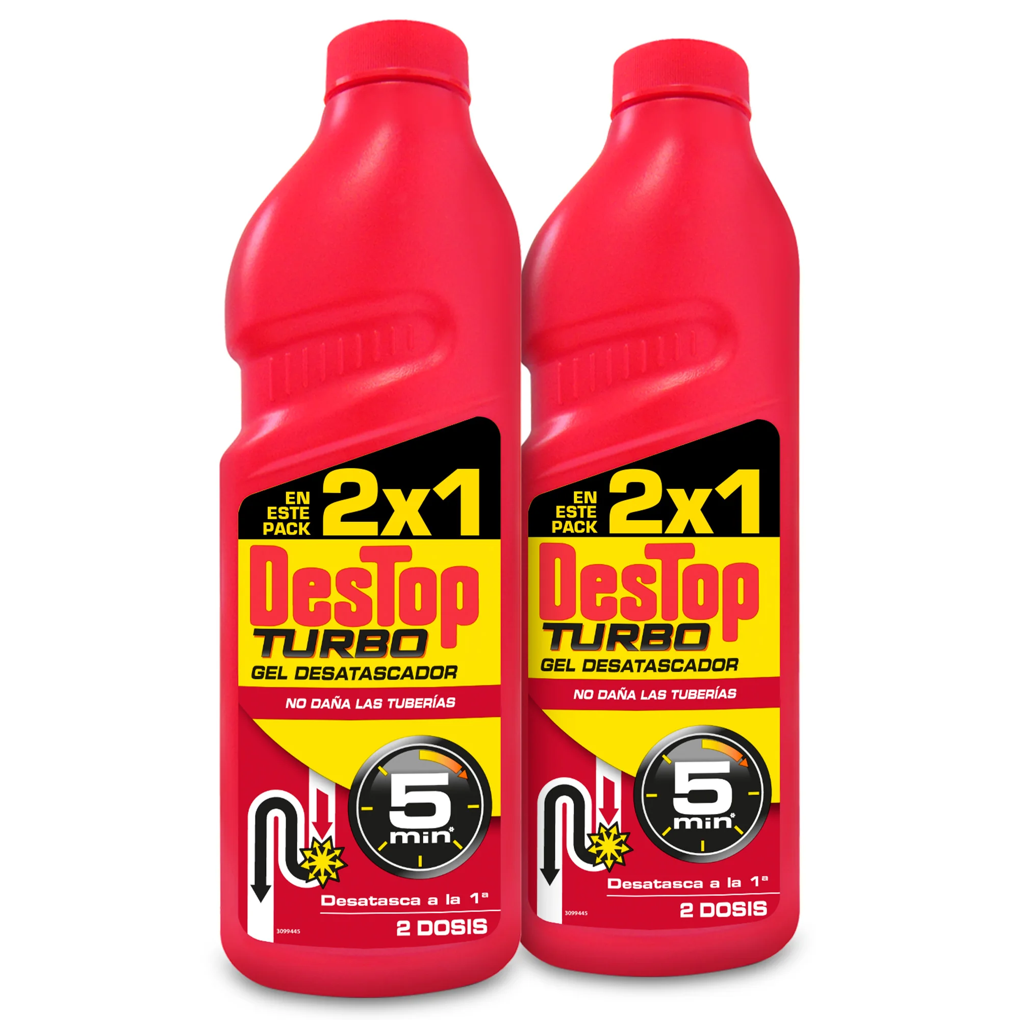 Destop - Desatascador Tuberías Turbo, Pack 2 Geles 1 Litro, Superconcentrado, Tensioactivos