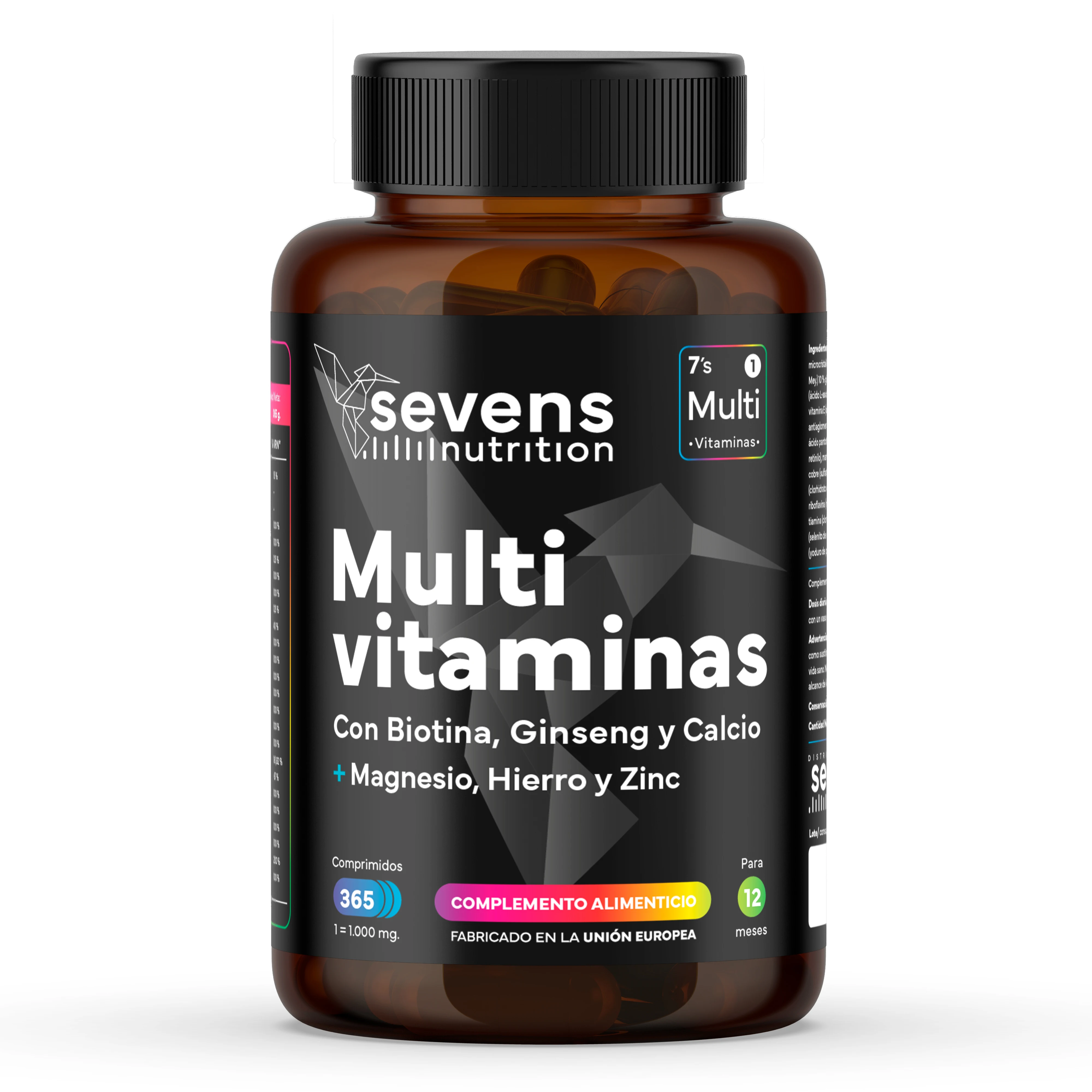 Multivitaminas y Minerales con Ginseng - Suministro de 1 año - Vitaminas para el Cansancio - 365 comprimidos - Multivitamínico Completo - De la A al Zinc - Con Biotina, Hierro, Magnesio y Más - Marca: SEVENS NUTRITION