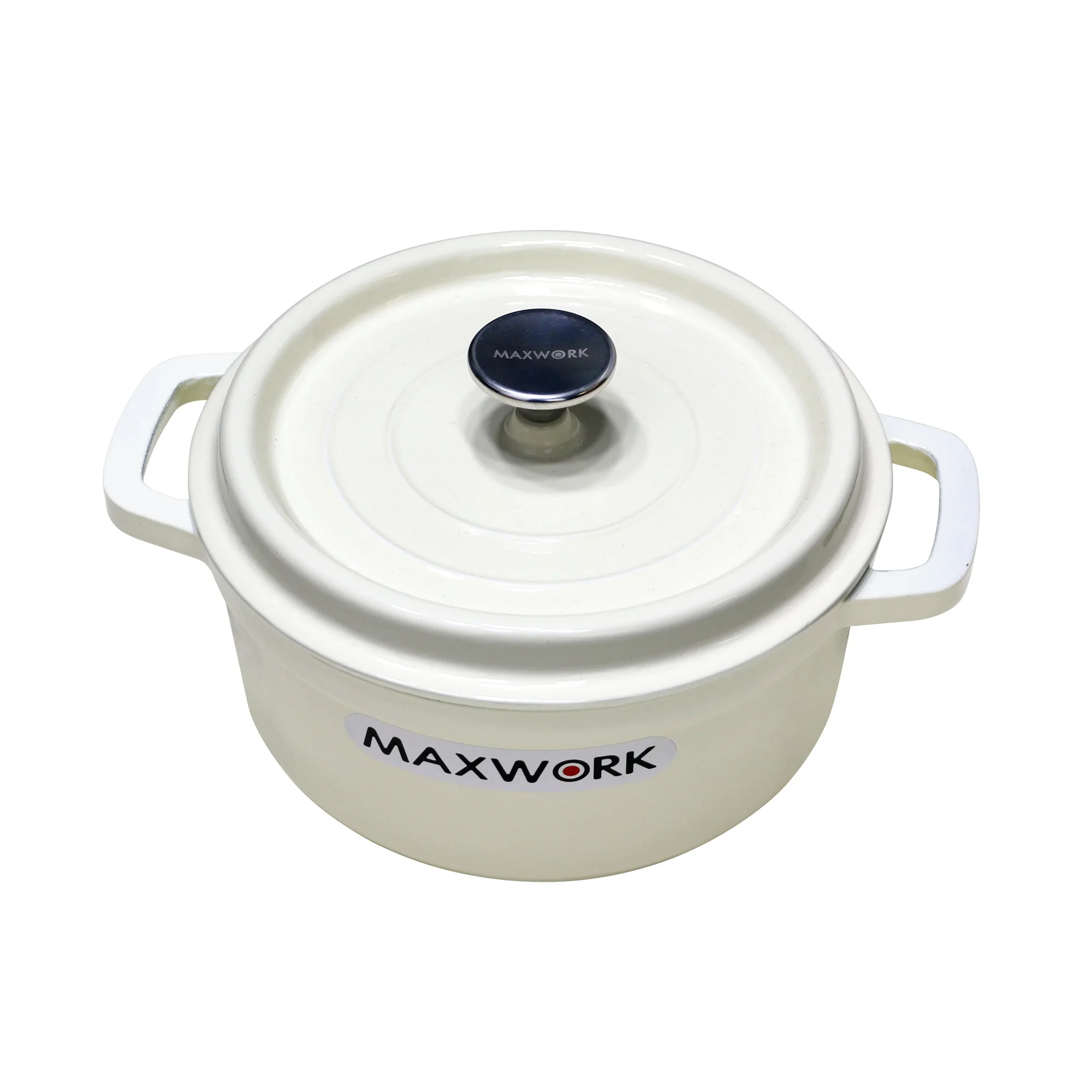 MAXWORK Cocotte Olla Esmaltada de Hierro Fundido Φ24, Esmalte Interior de Alta Calidad, Antiadherente, Fácil de Limpiar, Blanco
