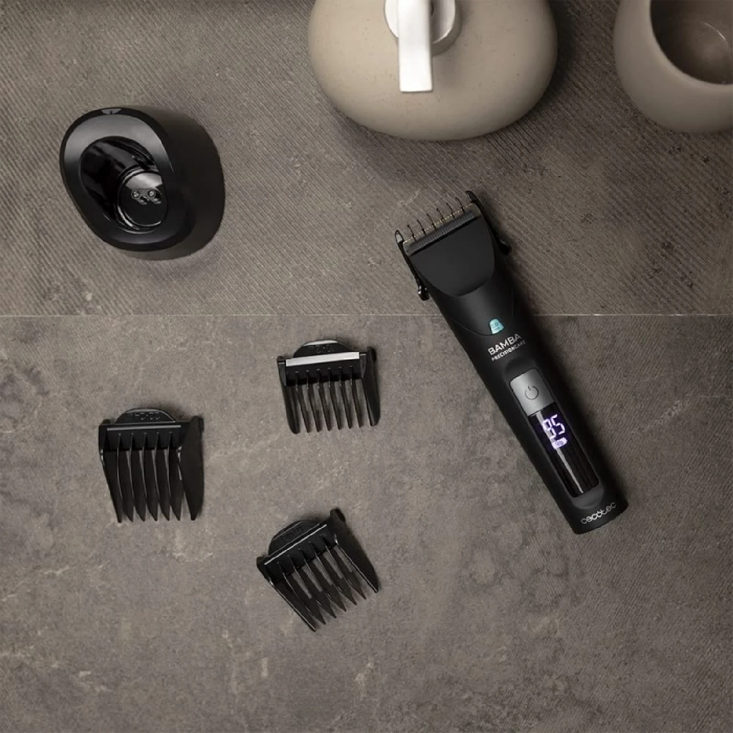 Hair Clippers Bamba PrecisionCare Wet & Dry. 120 mins lithium battery power supply titanium coated Inox steel blades IPX6 wired mode including 8 Combs