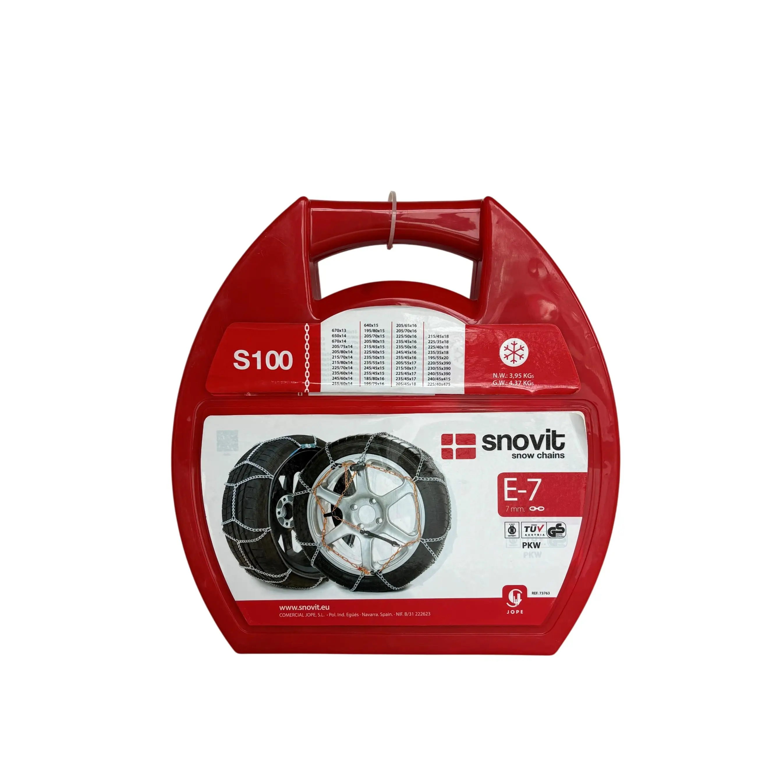 SNOVIT E7-S - Cadena de nieve metálica 7 mm 2 uds. Sistema de tensión. Kit recambio y caja incluída. Certificación TÜV y ÖNORM.