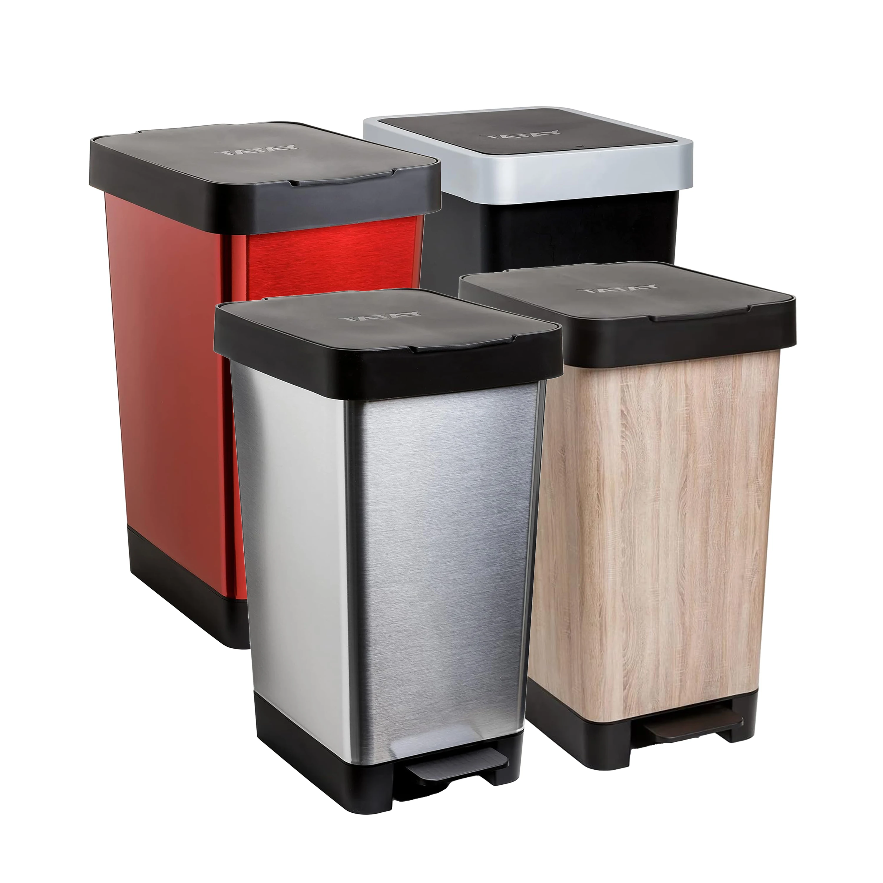 Tatay Cubo de pedal smart, 25 l de capacidad, pedal retráctil, polipropileno, libre de BPA, bolsa basura 30 L, rojo, gris, negro, ECO, medidas 26 x 36 x 47cm