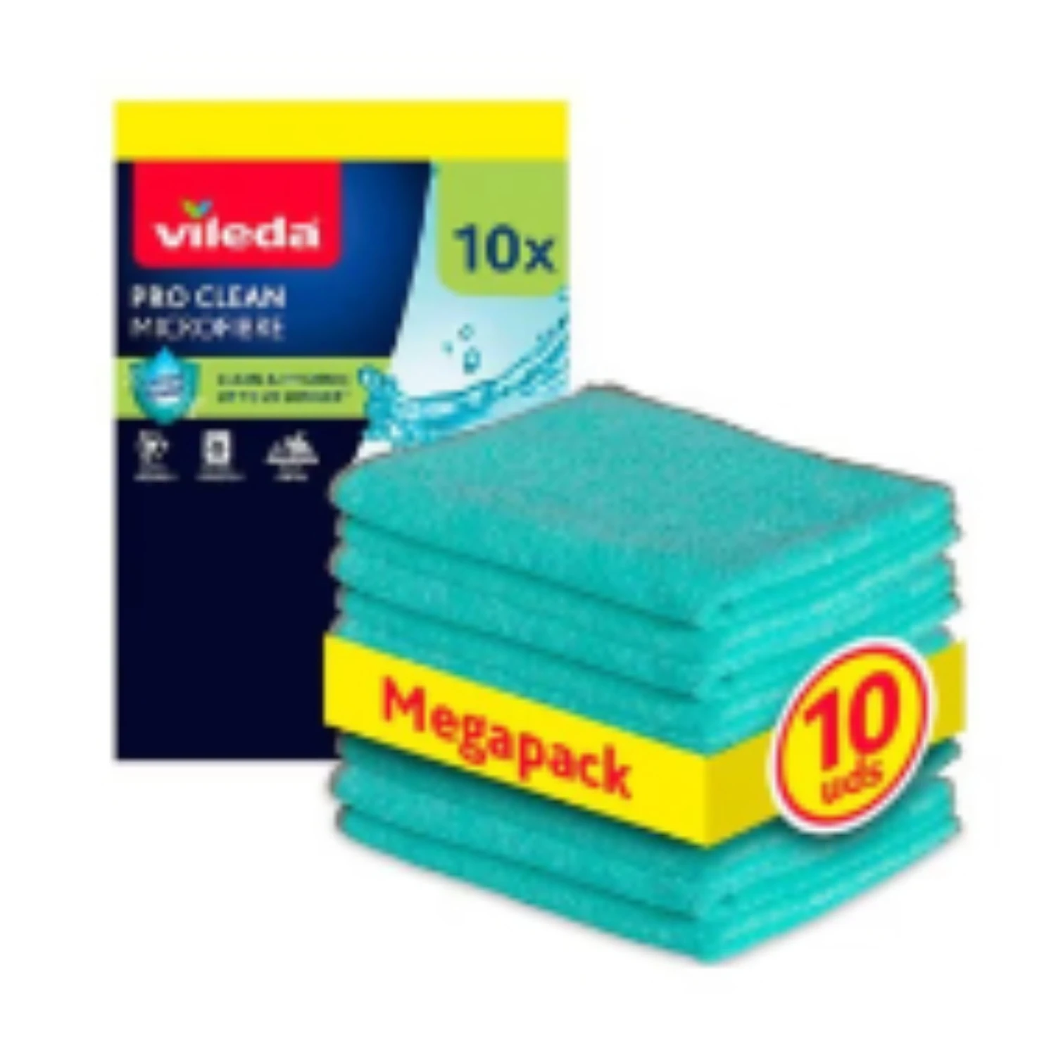 Vileda | Bayeta MF Pro Clean Pack de 10 unidades | Bayeta de microfibra con enzimas naturales | Limpieza superior | Elimina suciedad y residuos | Alta absorción | Versátil y potente |