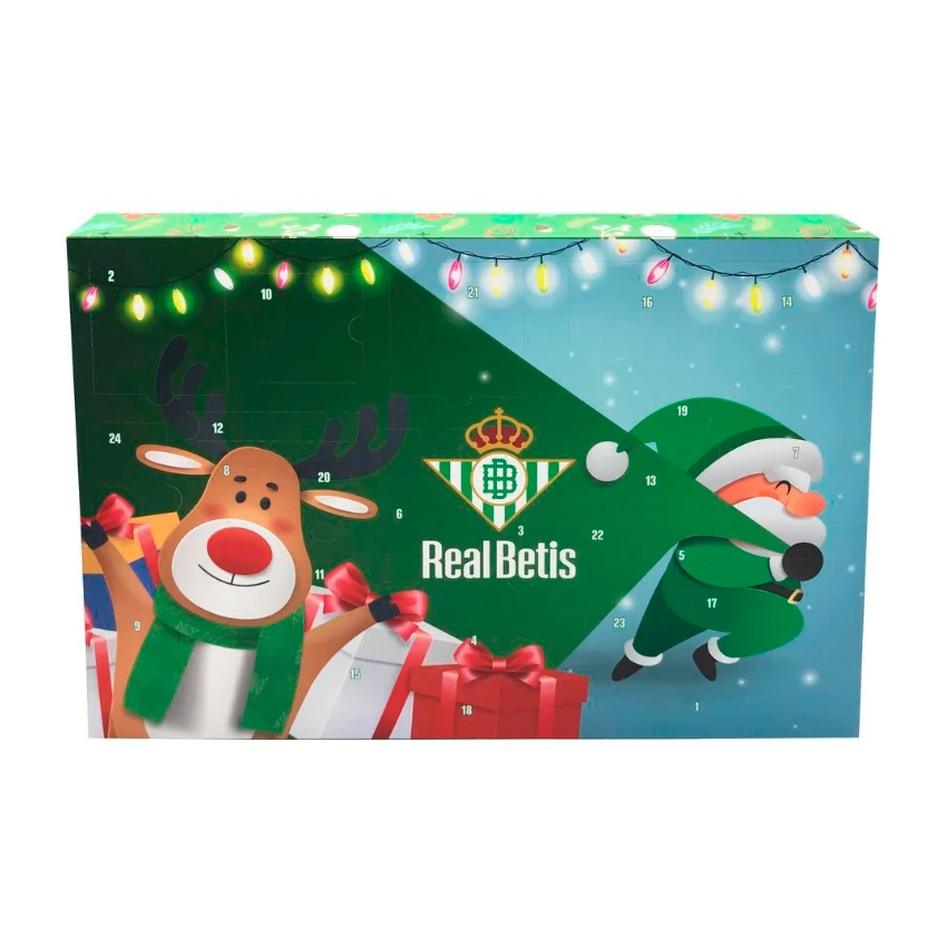 CALENDARIO DE ADVIENTO NAVIDAD REAL BETIS 2025  con un regalo distinto cada día. Medidas: 30 x 45 x 5 cm. OFICIAL GARANTIZADO