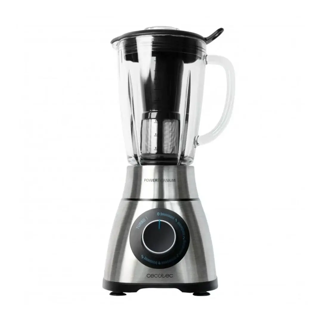 Cecotec Batidora de Vaso Power Black Titanium 2000MAX PerfectMix. 2000W Máxima Potencia, Cuchilla con Recubrimiento de Titanio Negro, 1,8L, Filtro para Licuados, Acabados en Acero Inox