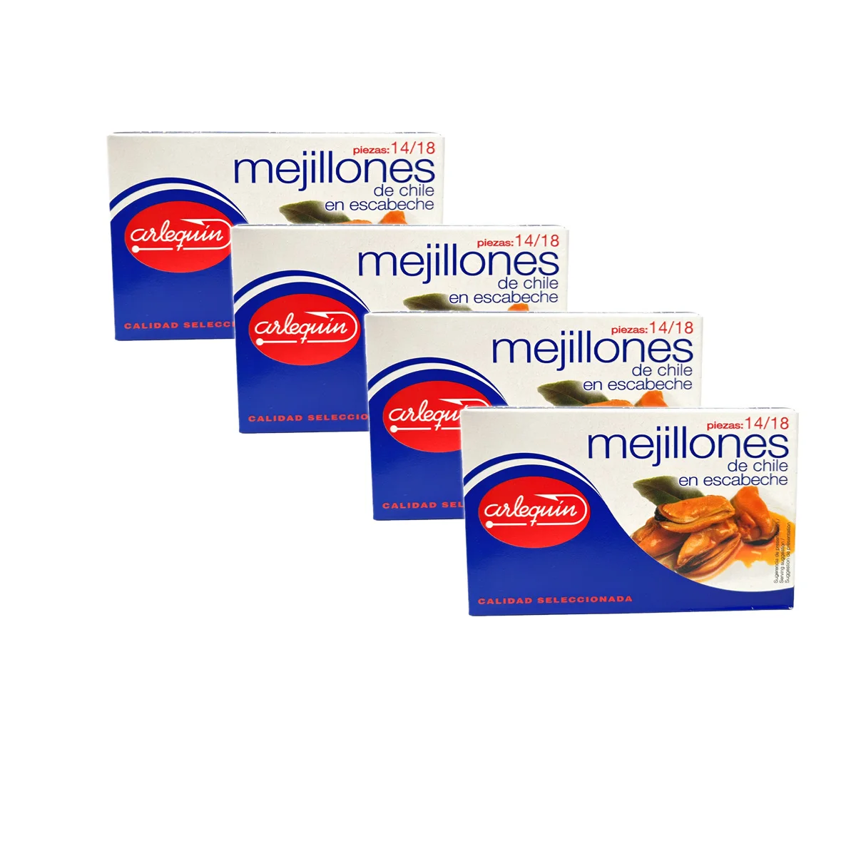 ARLEQUIN Mejillón en Escabeche, Pack de 4 Latas de 120 grs. y 13/18 Unds (480 grs. y 52/72 Unds)