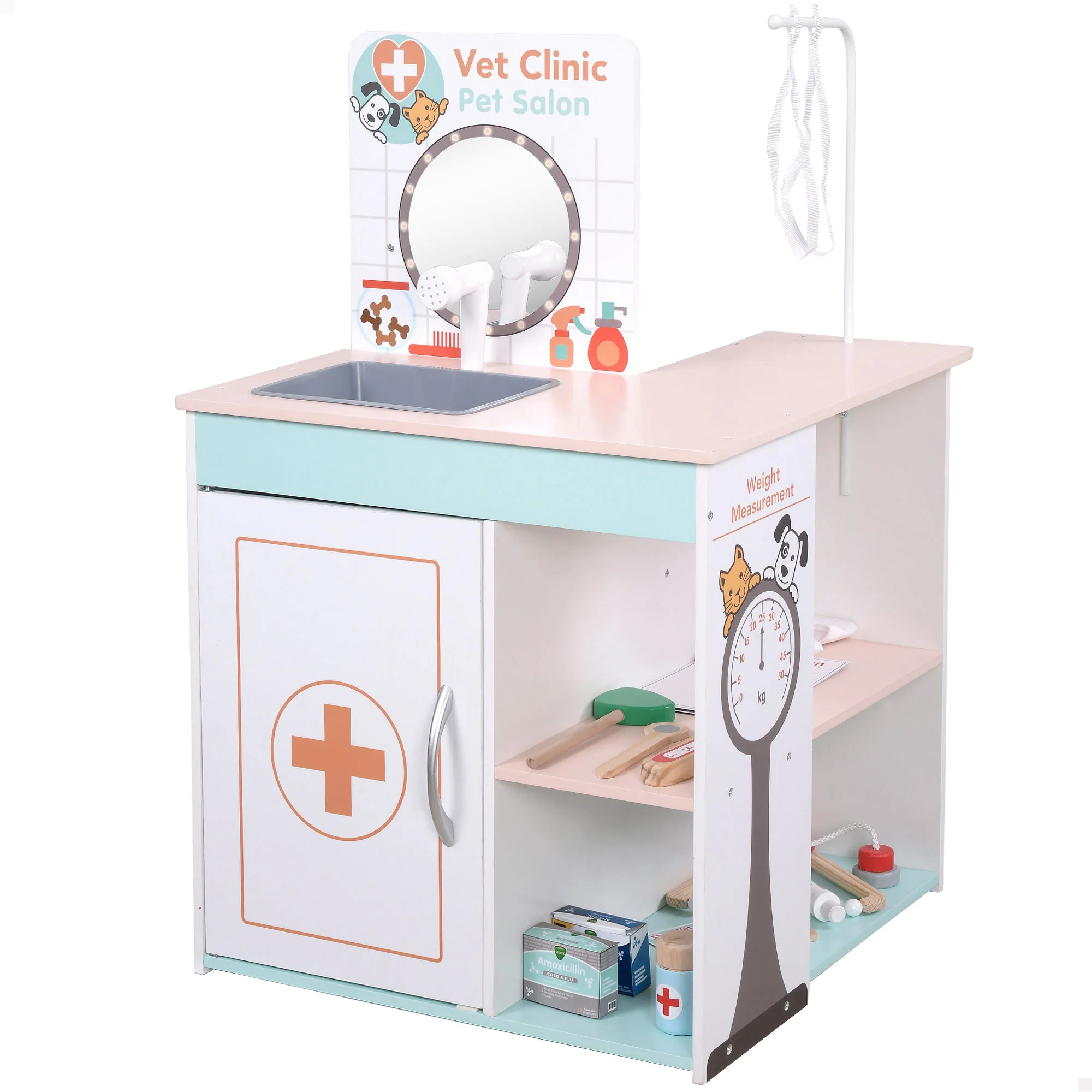Teamson - Set hospital de madera 3 en 1 para niños, incluye clínica veterinaria, hospital y salón de mascotas, juego de roles para pequeños doctores y veterinarios, juguetes educativos