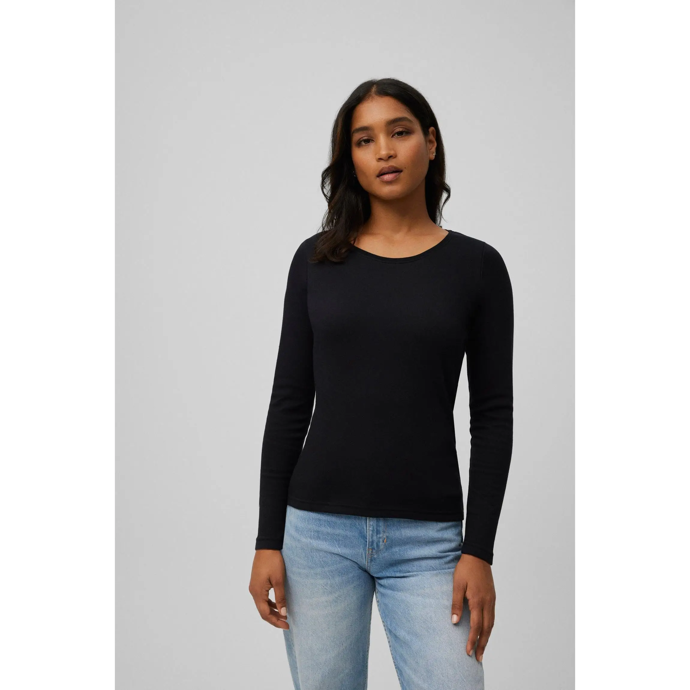 Ysabel Mora - Camiseta cálida algodón manga larga cuello redondo negro