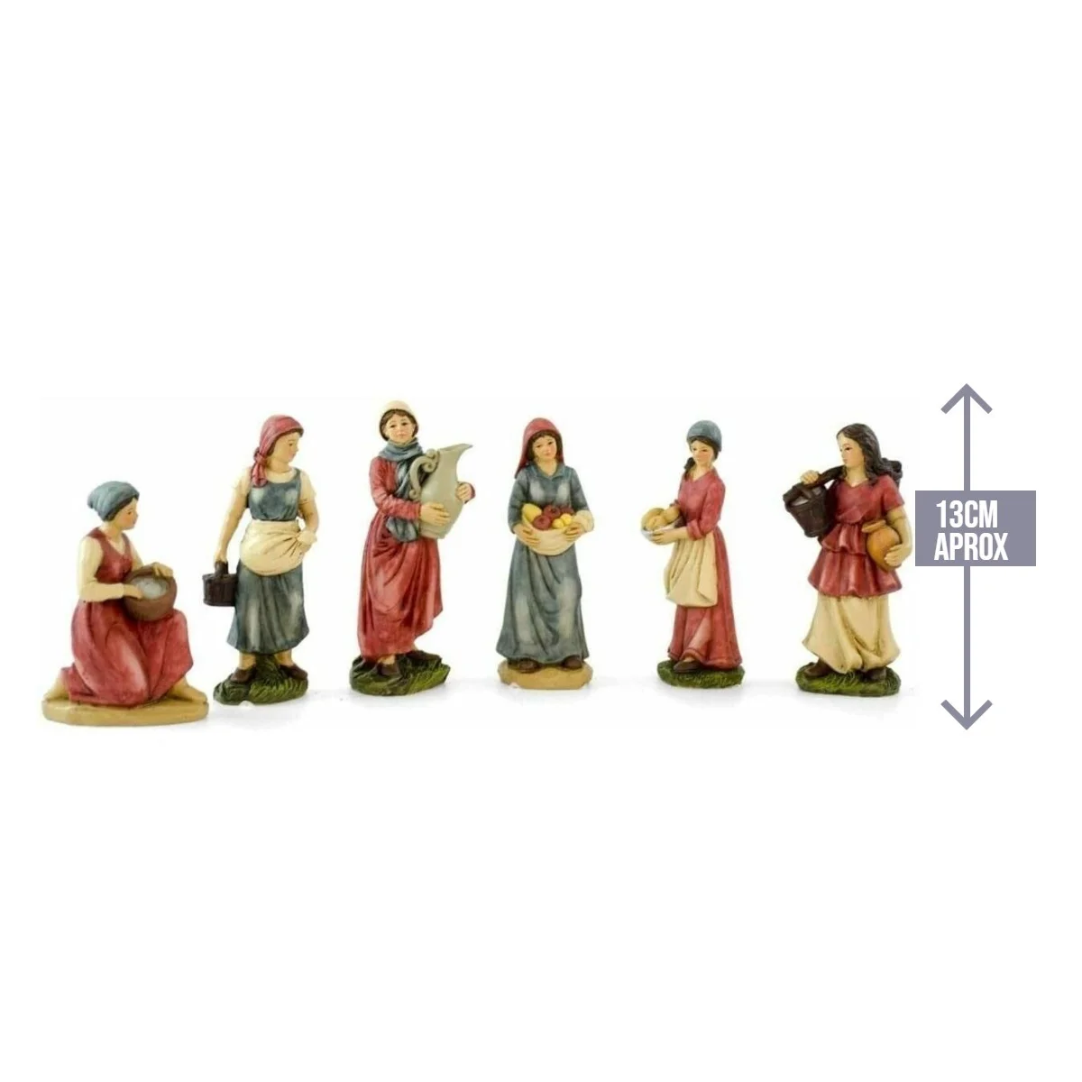 Gerimport Christmas Figures Set of 6, 13cm Resin Pastors for Christmas Decoration, Realistic Detail for Nativity Scene, Durable and Versatile for Indoor/Outdoor Use.