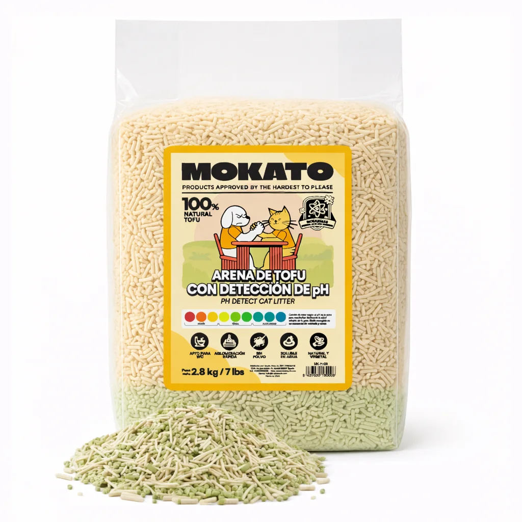 Arena para gatos tofu aglomerante con detector de pH Mokato | Control de olor | Sin polvo | 2.8 kg