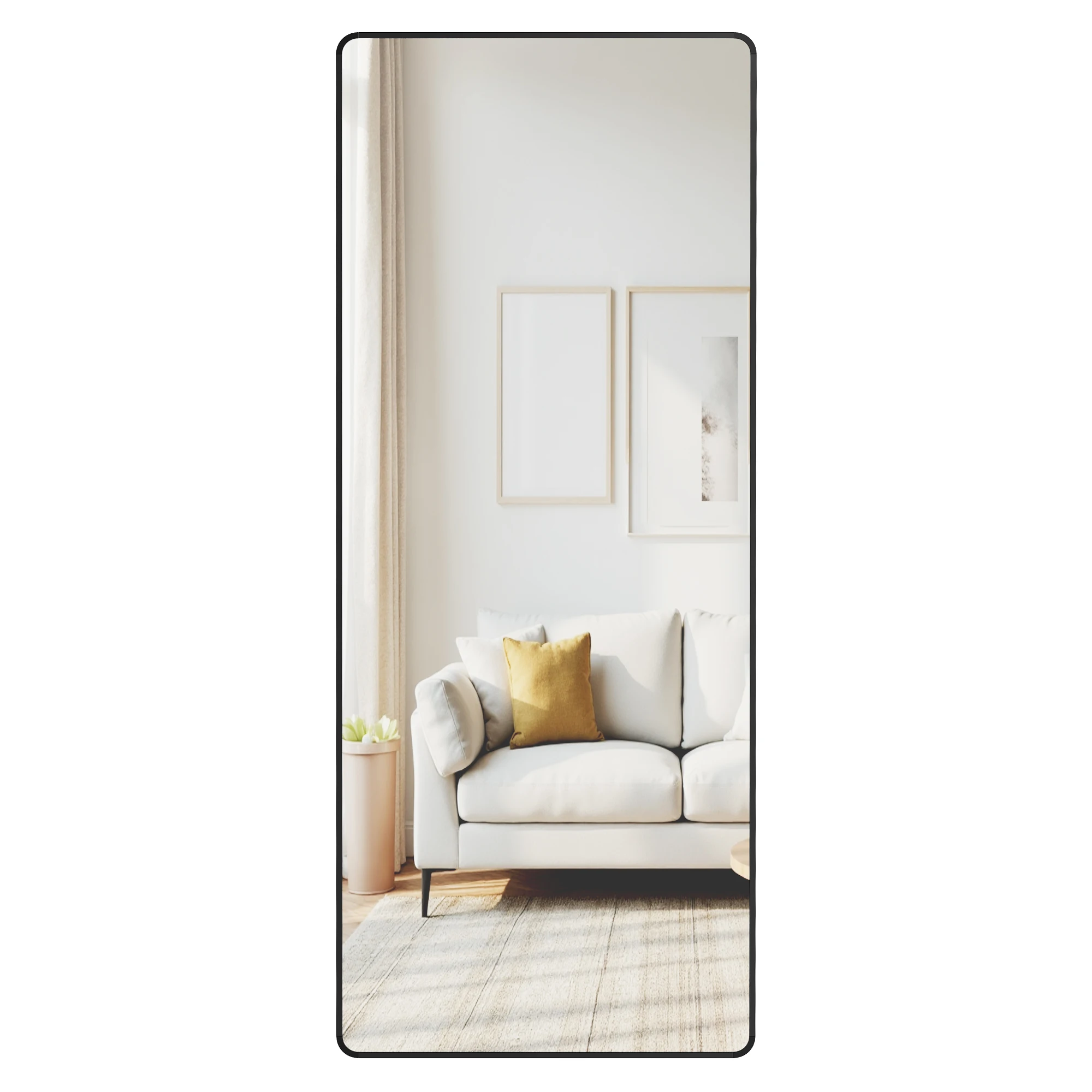 SONGMICS Espejo de Cuerpo Entero, 165 x 60 cm, Espejo de Pie Rectangular con Soporte, con Marco de Aleación de Aluminio, Cristal Templado, para Dormitorio, Salón, Vestuario, Negro Tinta