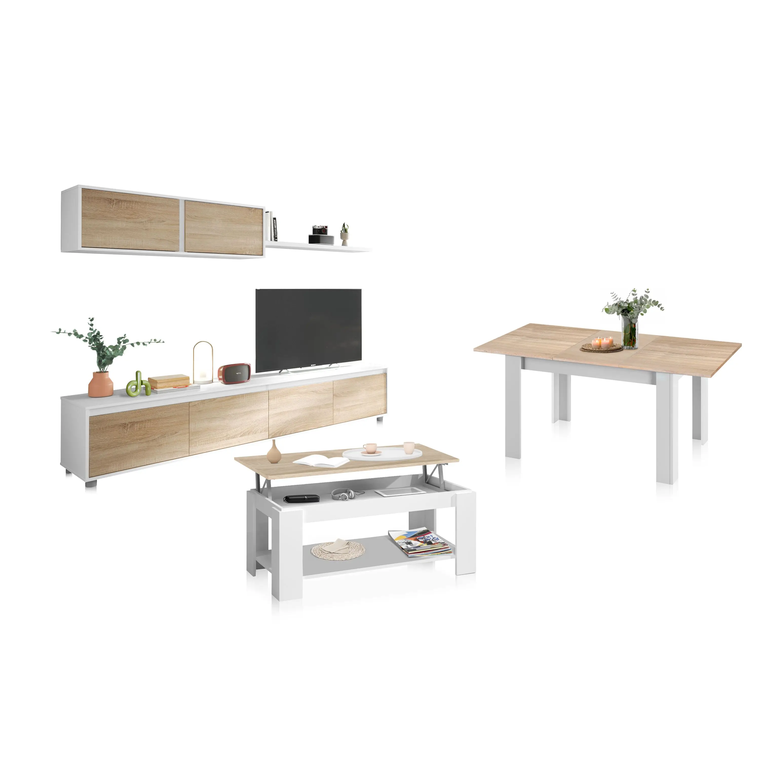 Habitdesign -Pack salón con mesa de centro y mesa de comedor Arlet Max