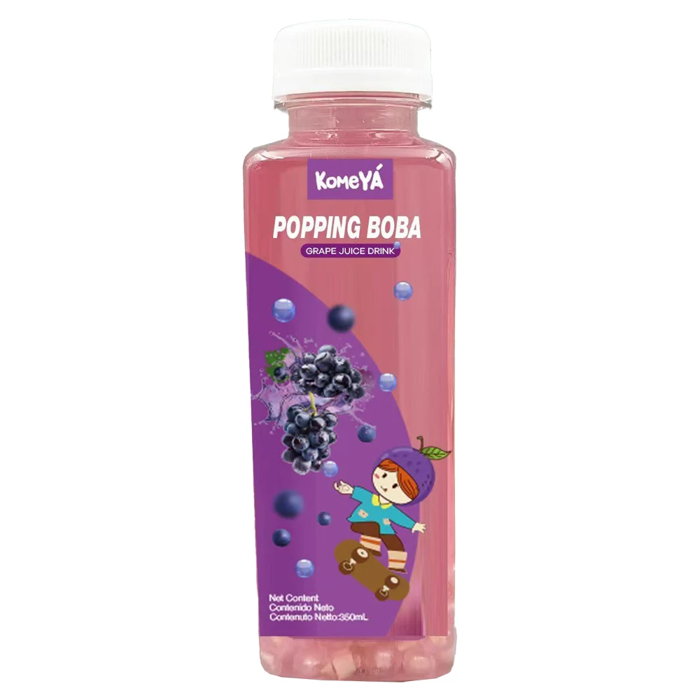 KomeYa - Bebida BOBA Varios sabores frutales: uva, mango, fresa y lichi Bebida refrescante Botella de 350 ml - Pack de 12 unidades - Disfrútala fría