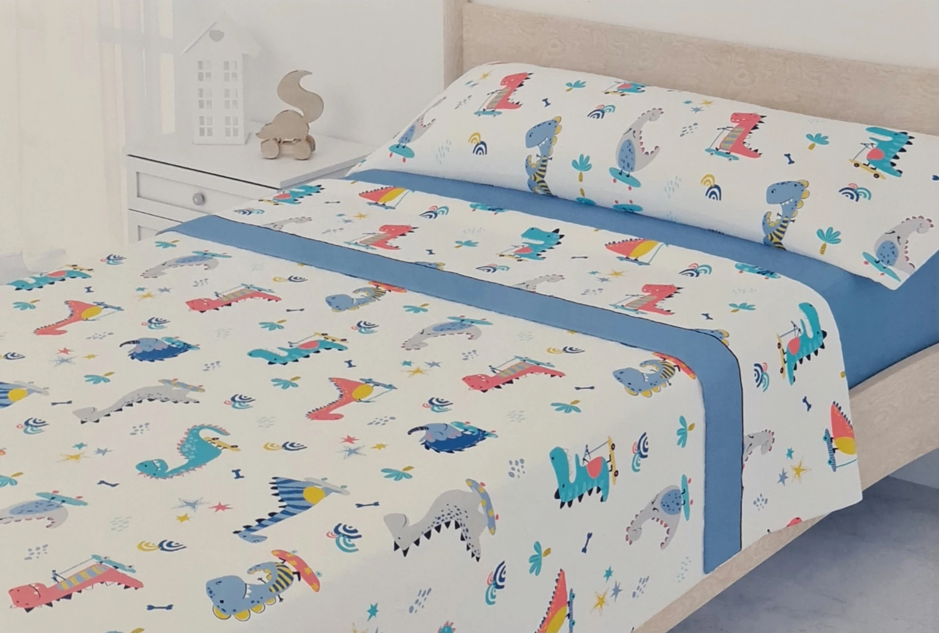 JIMENÉZ HOME-3 pieces children's winter sheets Pyrenees touch Extra soft-Dinos and unicorns