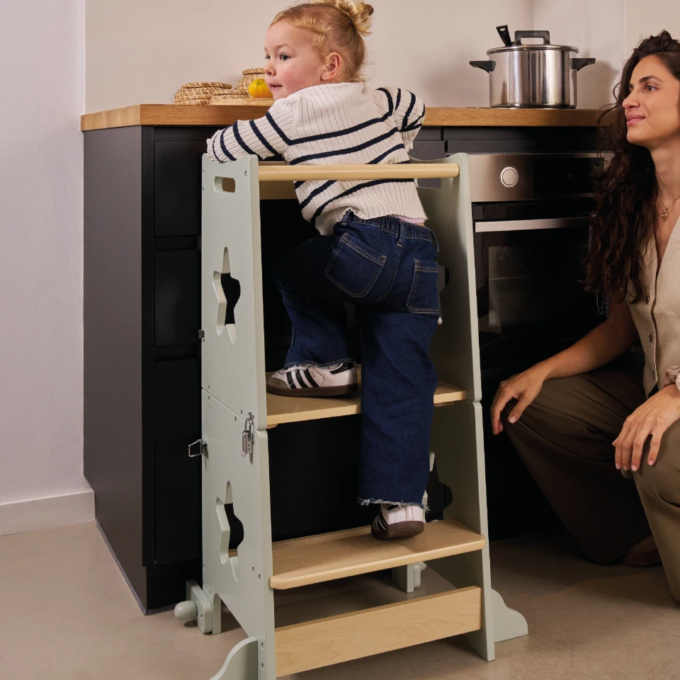 Ms - learn up children's montessori wooden learning tower -convertible into children's desk and stool -solid wood kitchen helper tower with safety bar - foldable (wood)