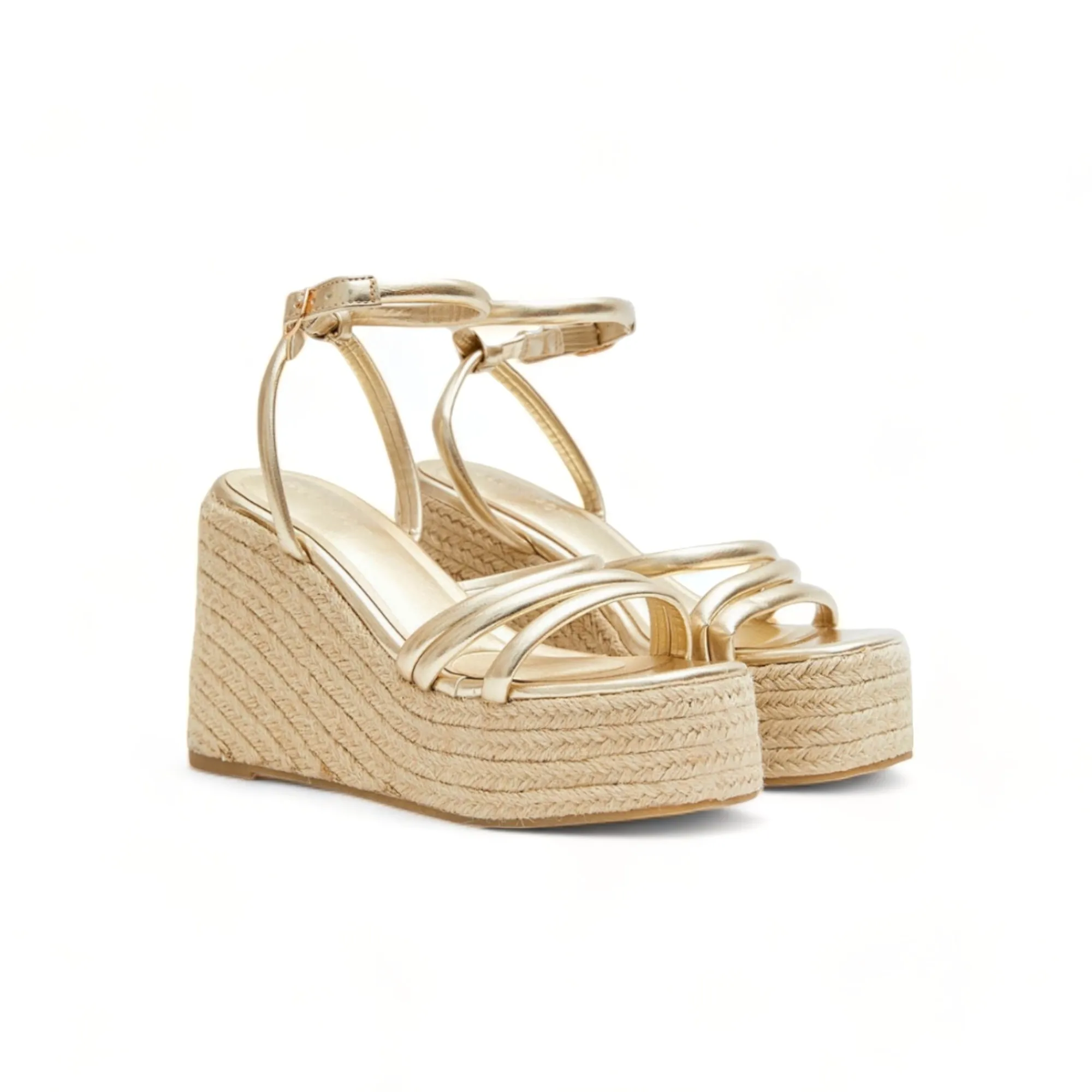 Sandali da donna con zeppa dorata e plateau con regolazione a cuneo, suola imbottita per donna, tendenza comoda e leggera, 2025 buonarotti