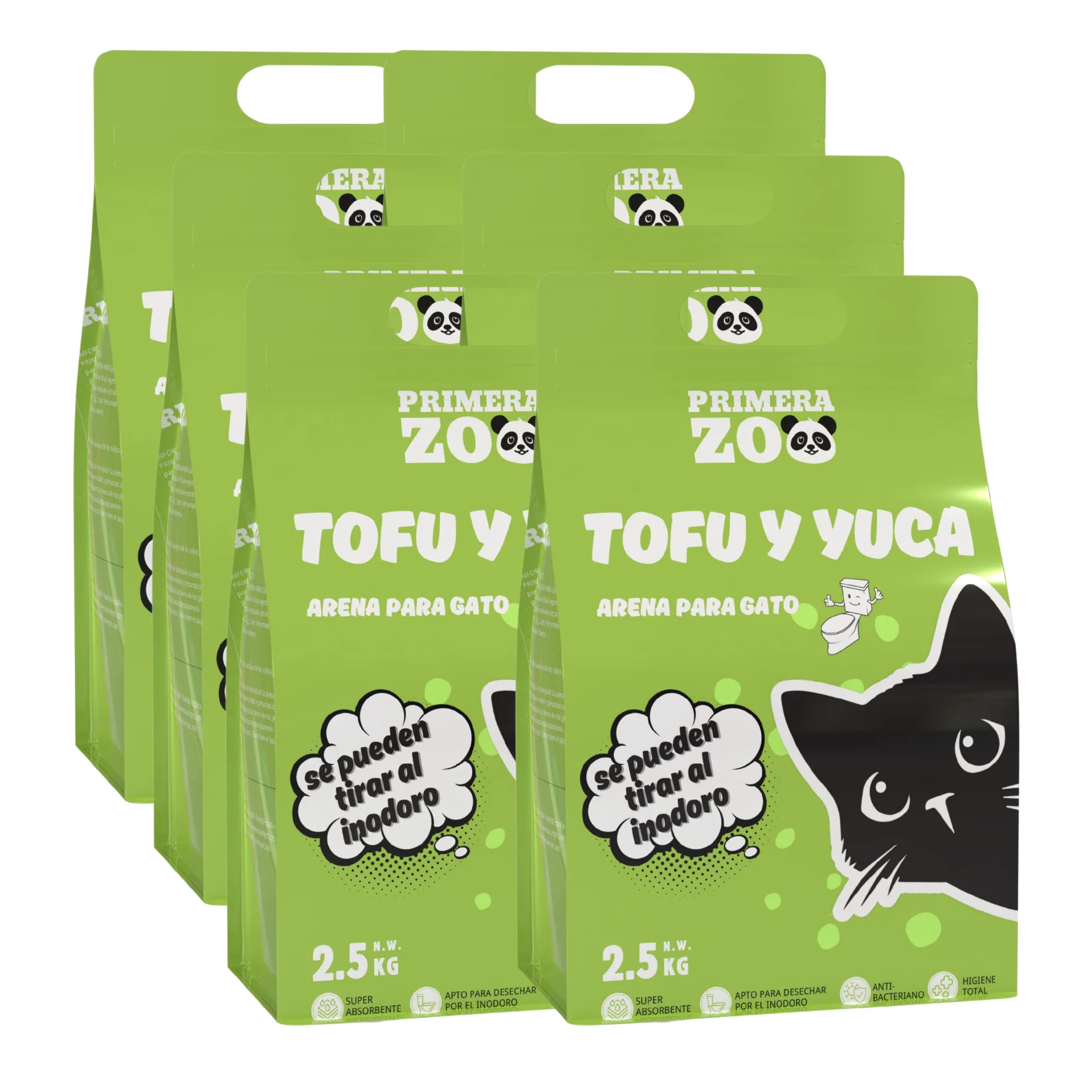 Arena para gatos Primerazoo de tofu y yuca 2.5KG/6L, aglomerante, baja en polvo, control natural de olores