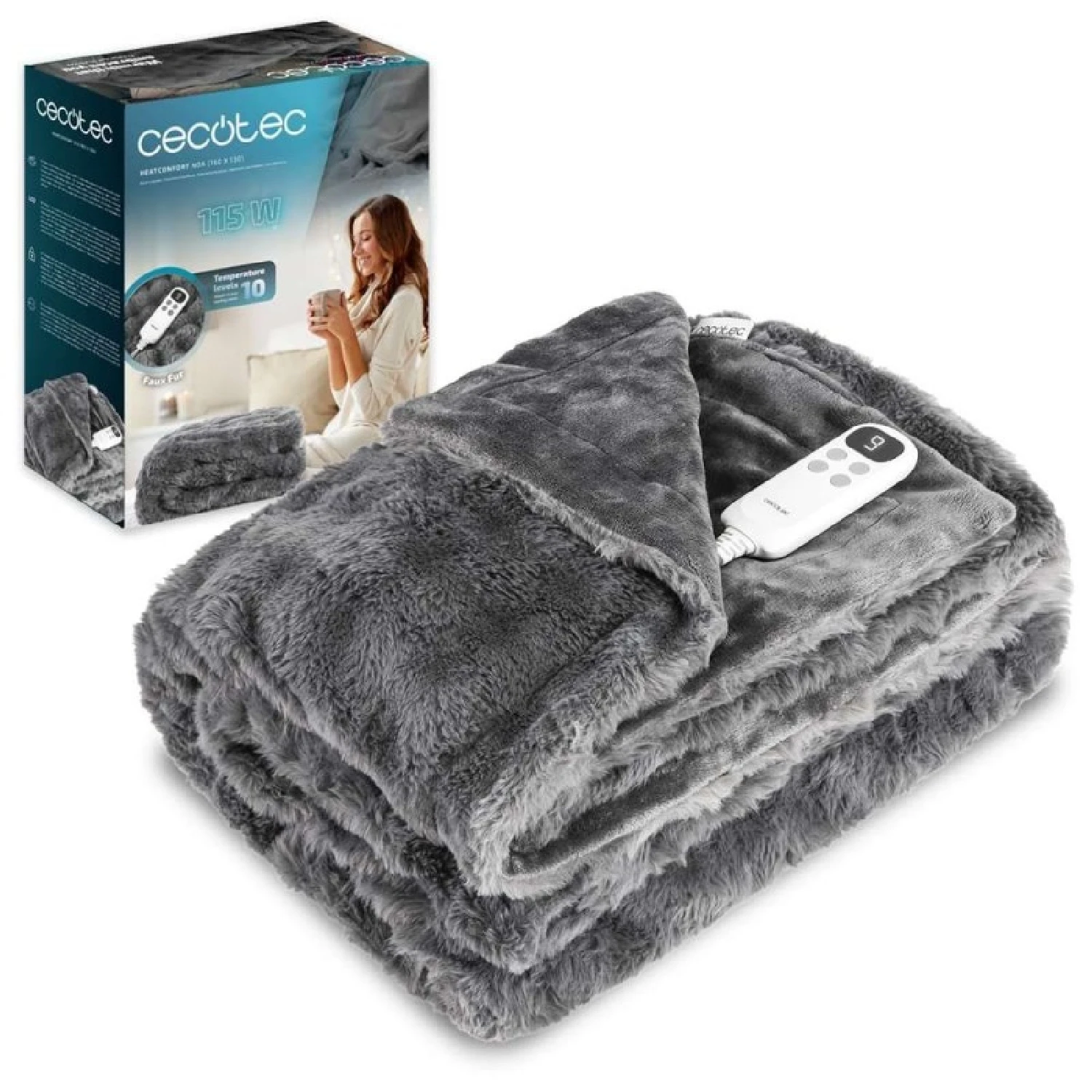 Cecotec Manta Eléctrica 160x130cm HeatConfort Noa (160 x 130). 115W, 10 Niveles de Temperatura Ajustables