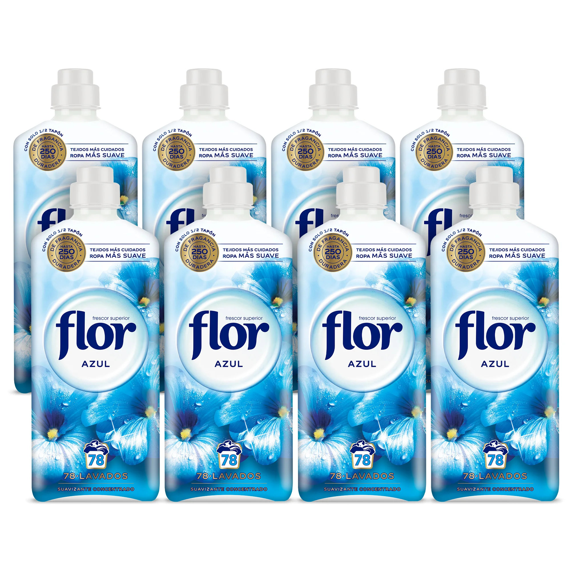 Flor Azul Suavizante Concentrado para la ropa 624 lavados (8 botellas de 78 lavados)