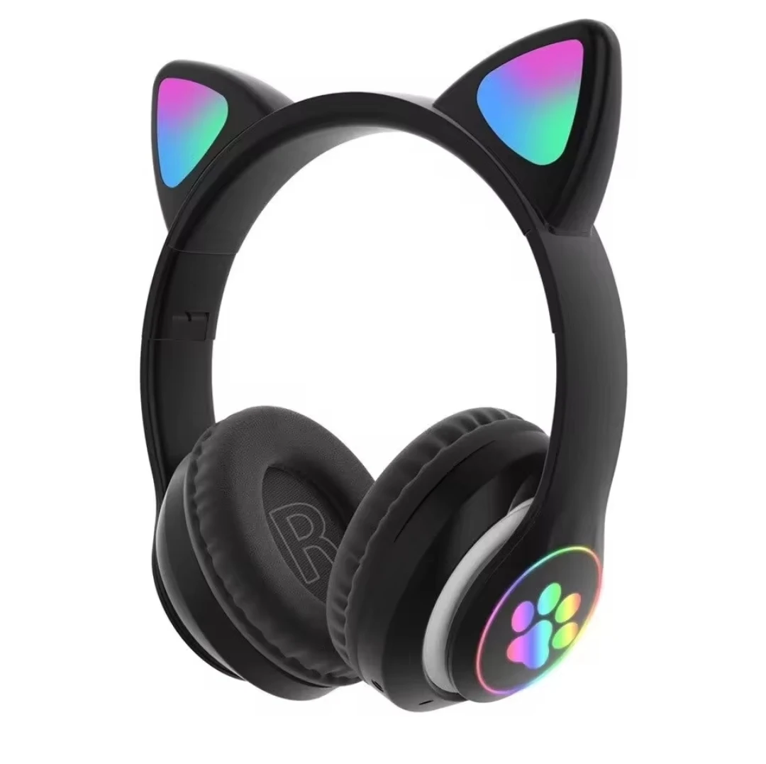 Wireless headphones Woukksy Stn-28, supraaural, Bluetooth, Black Pink cat ears