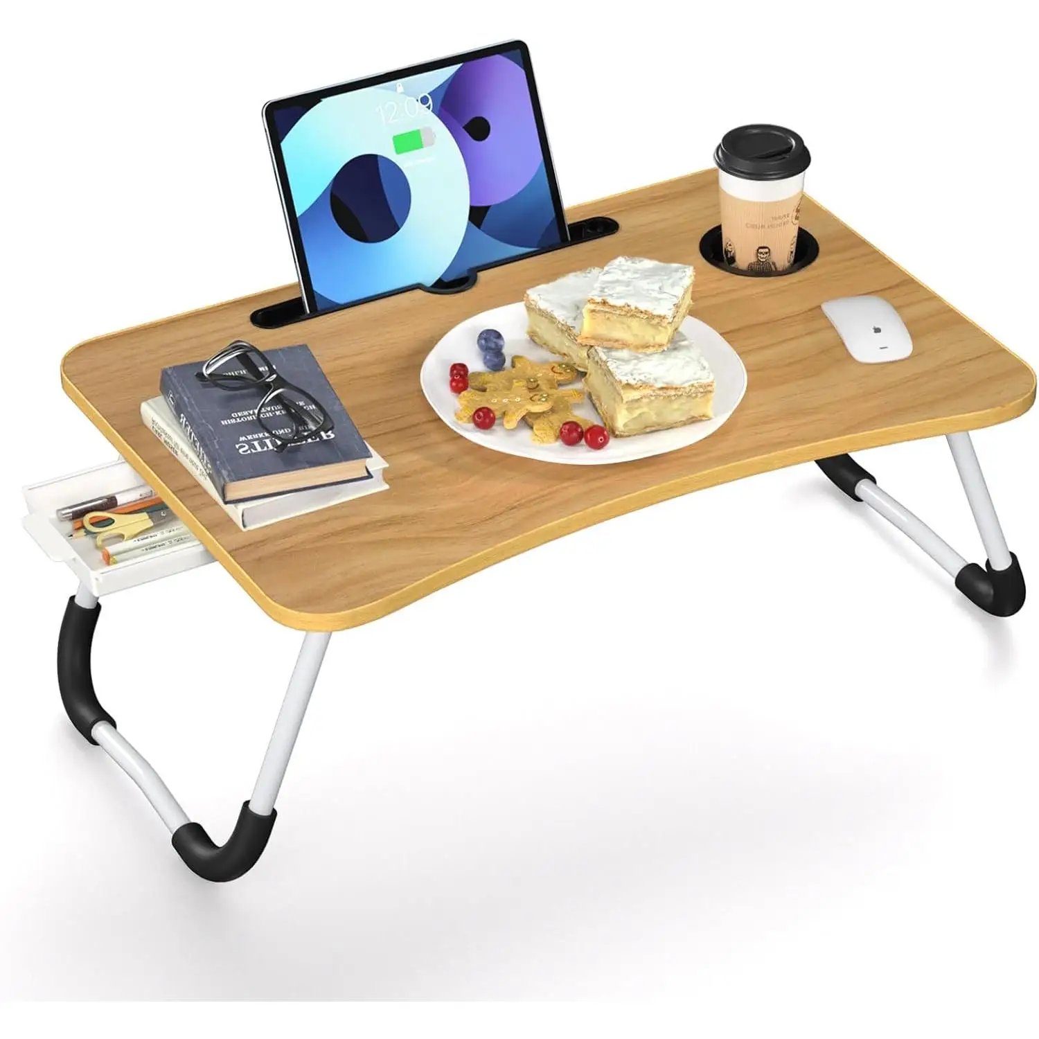 DECODEKO Bandeja para Desayuno de Madera Plegable - Mesa Portátil y Abatible para Ordenador en Dormitorio, Salón o Comedor - Pequeña Mesa para Cama - 60x40x27cm