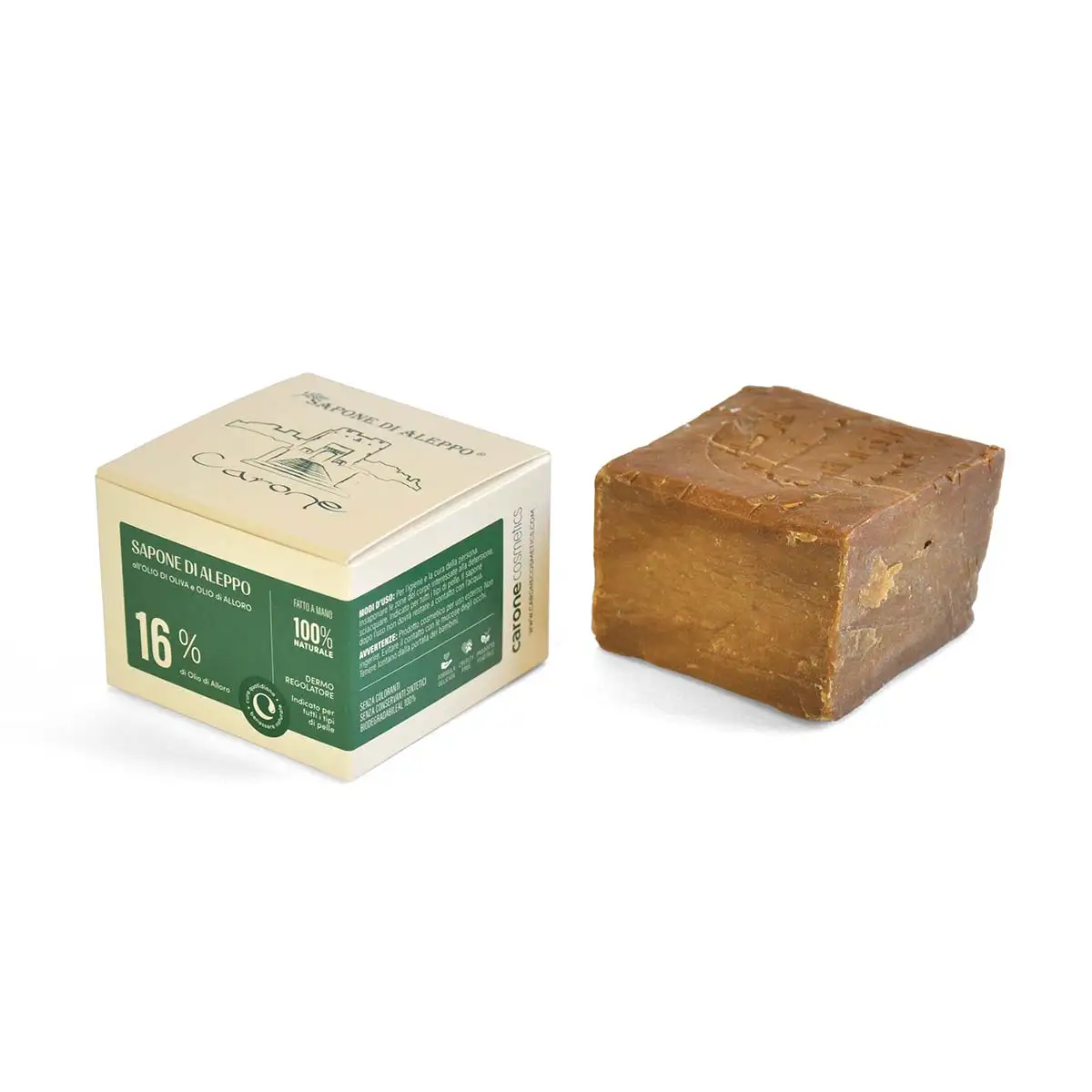 Carone - Sapone di Aleppo – Jabón Natural 16% Laurel 200g Hidratante y Calmante para Piel Sensible