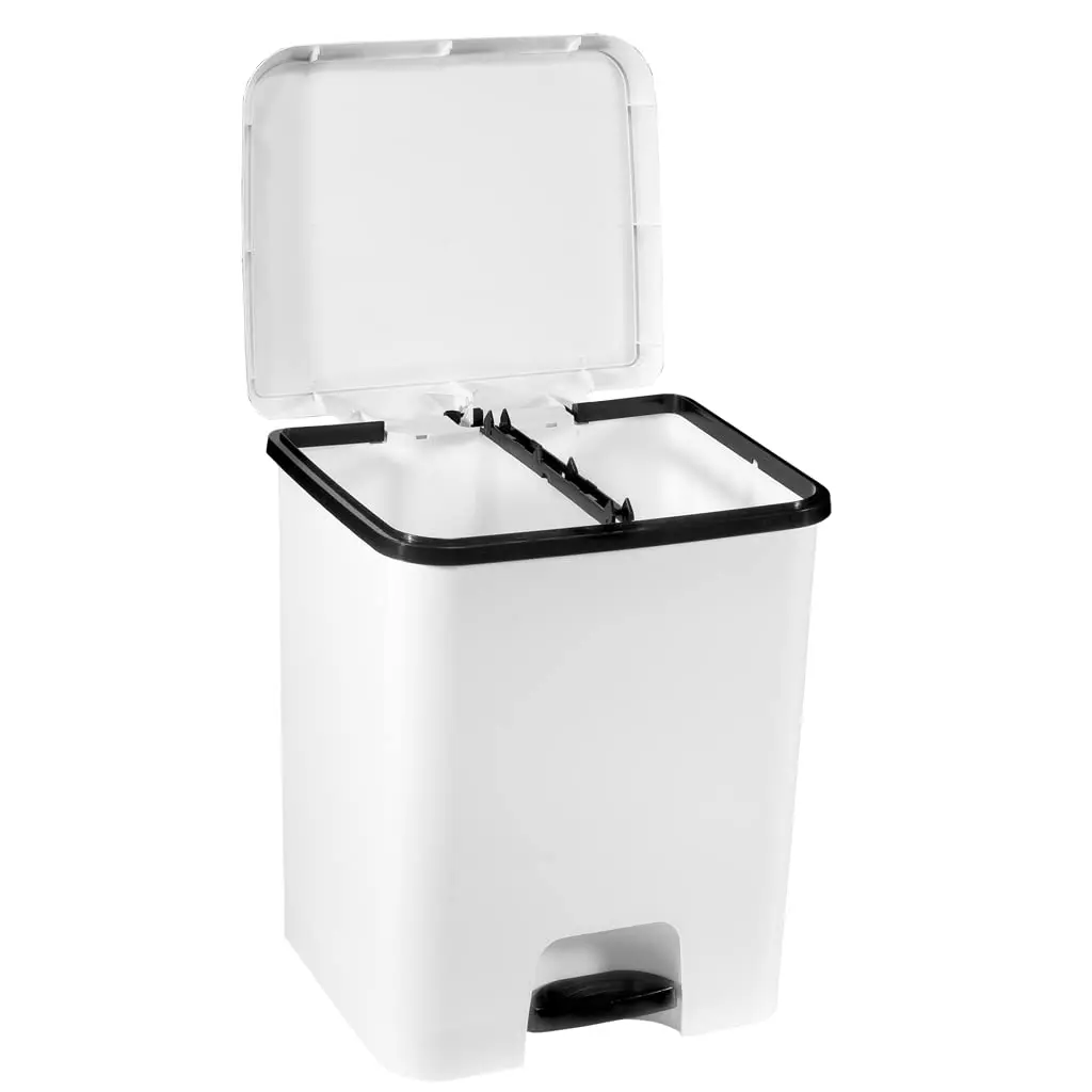 COM-FORT HOUSE  Cubo de Basura Pedal  Capacidad de 52 litros  Cubo Reciclaje con Separación  Color Blanco Cubo DUO